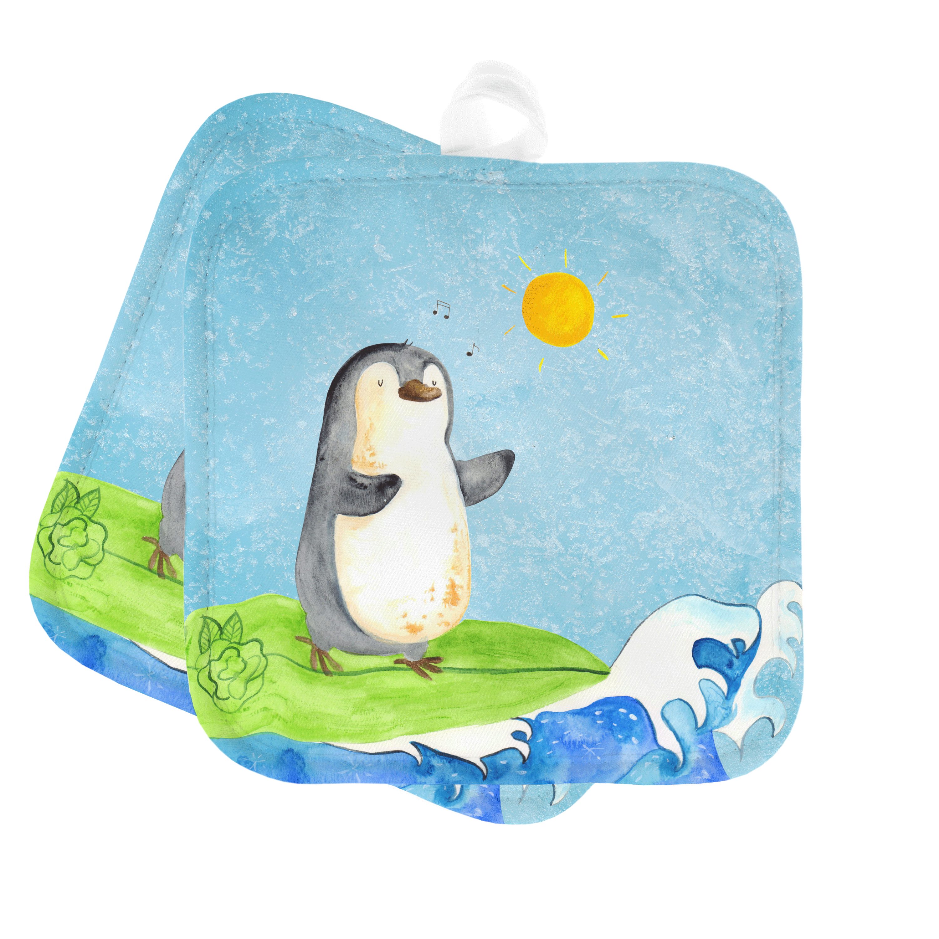 Mr. & Mrs. Panda Topflappen Pinguin Surfer - Eisblau - Geschenk, Wellen, surfen, Topflappen, Urla, (1-tlg)