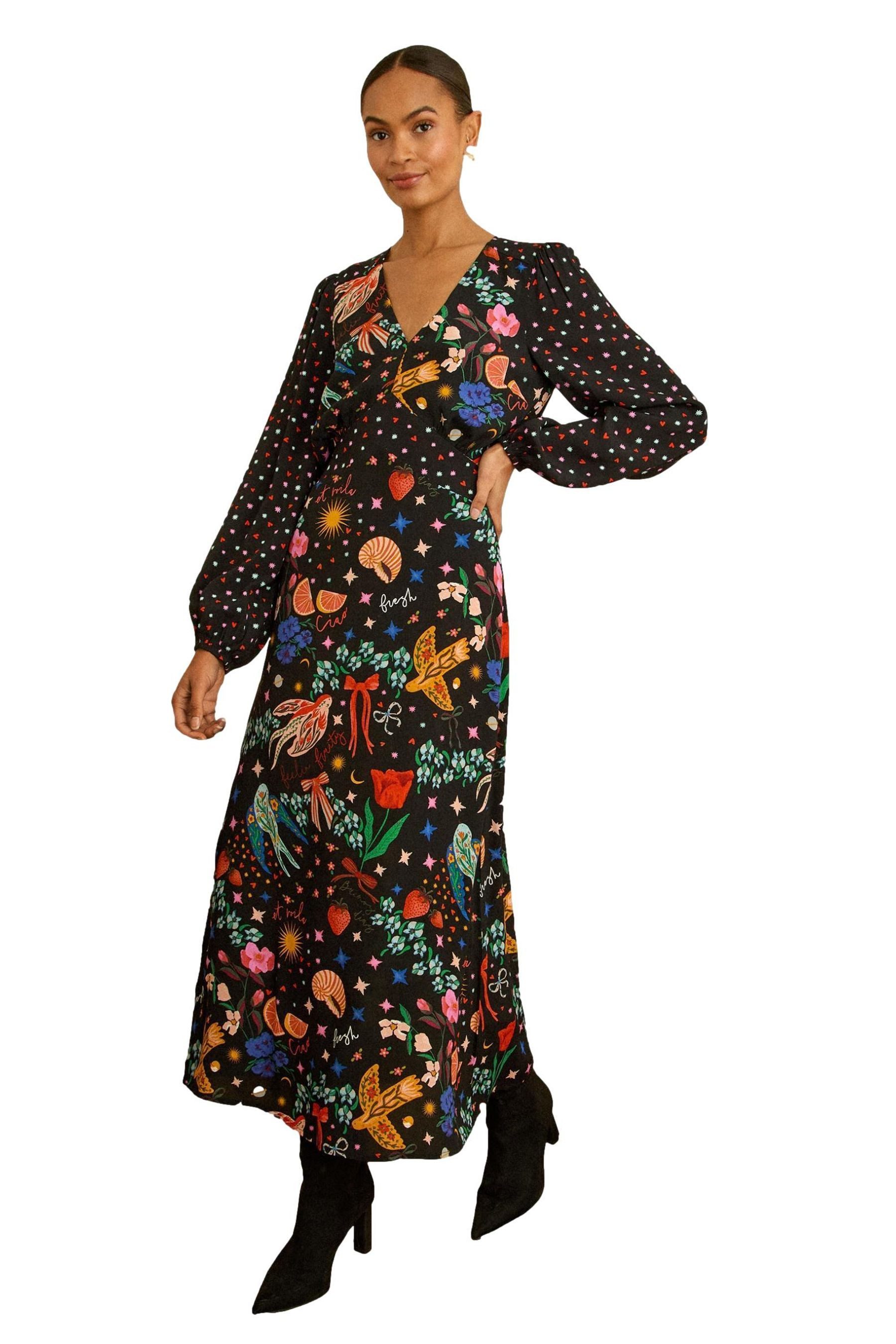 Love & Roses Midikleid Love & Roses Midikleid mit V-Ausschnitt, Regular (1-tlg)