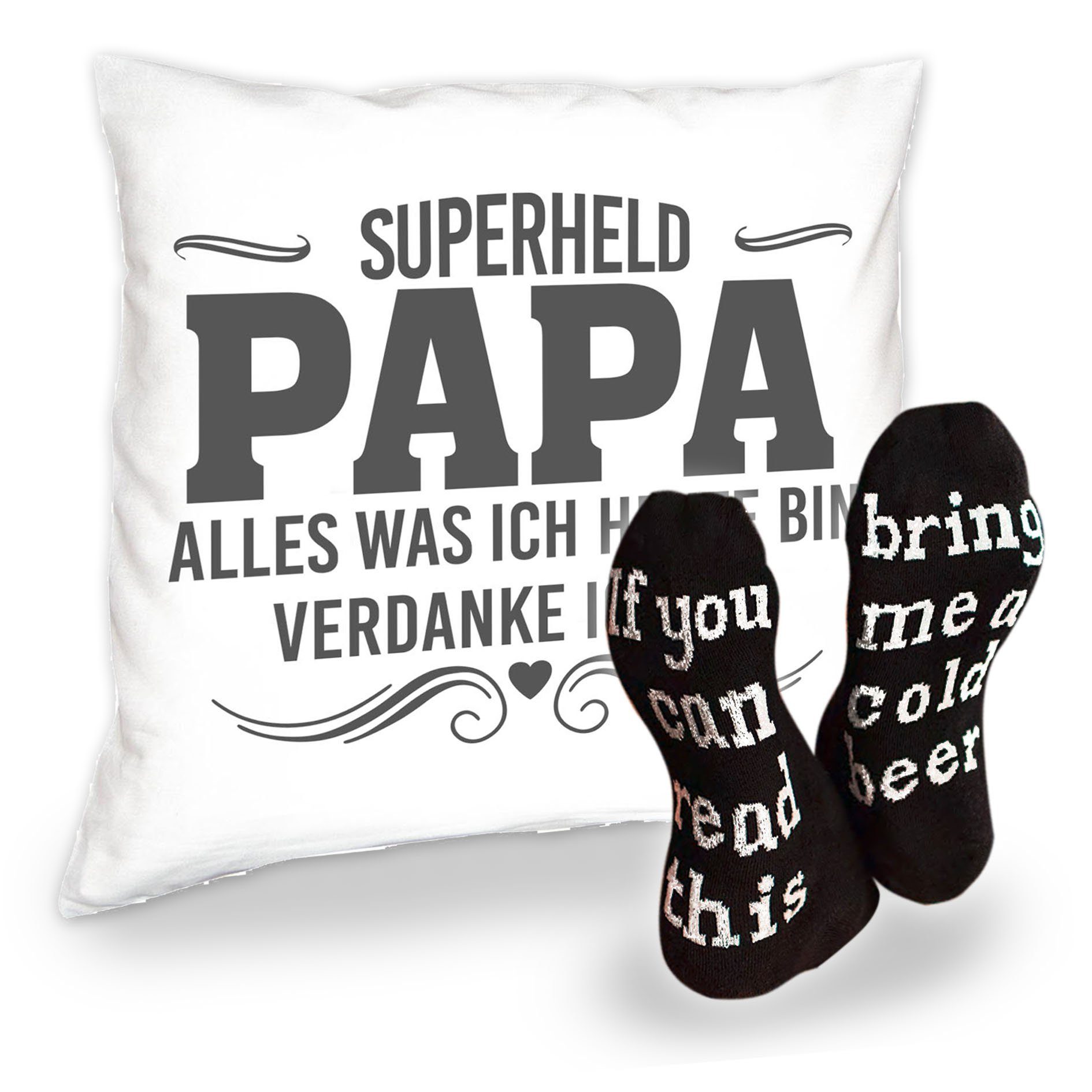 Soreso® Dekokissen Geschenk Papa - Deko Kissen inkl. Füllung + Sprüche Socken, Komplettes Geschenke Set
