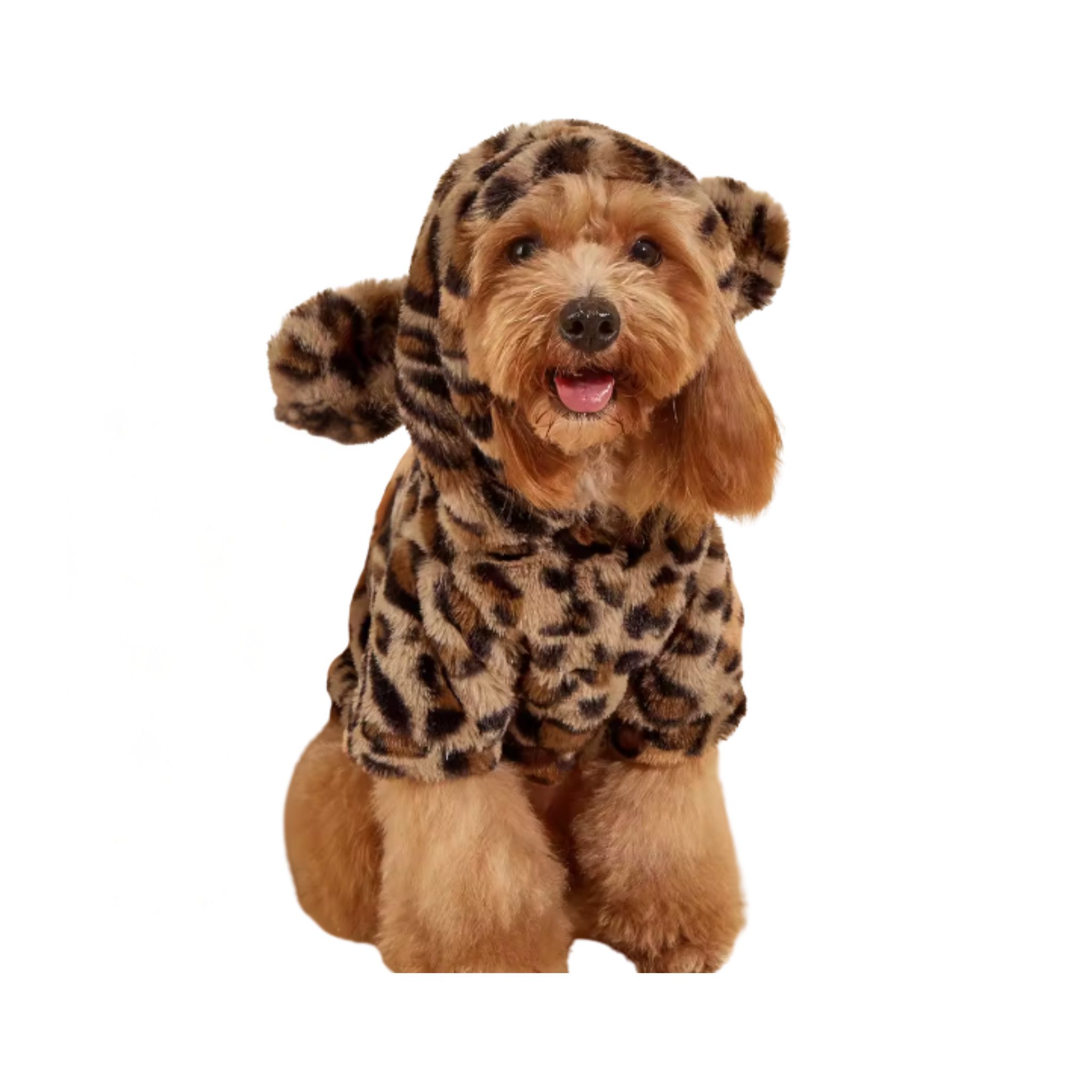 FLOCKI Pets™ Hundepullover Weicher Leoparden-Hundepullover mit Kapuze & Ohren, kuschelig, niedlicher Pullover für Hunde & Katzen