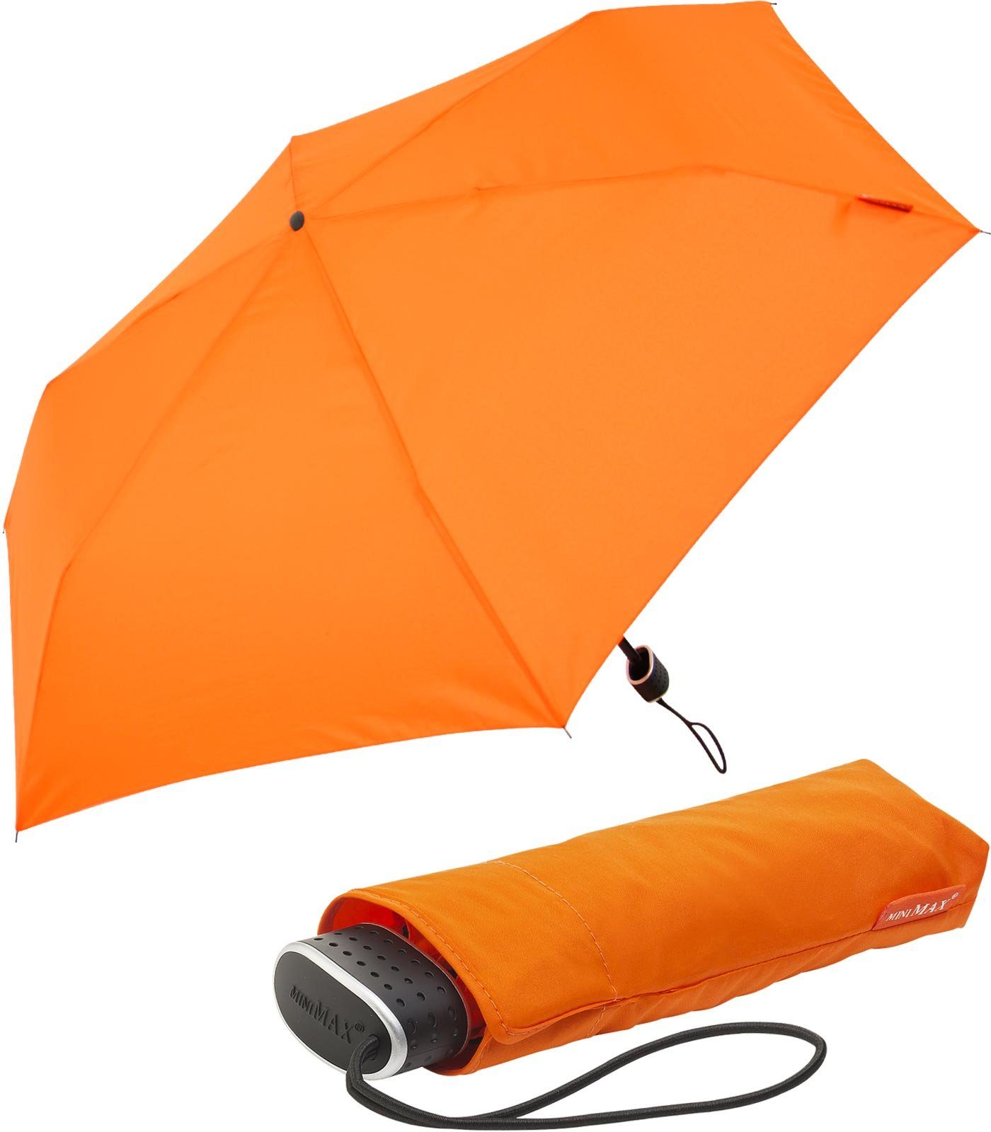 Reisegepäck flacher Impliva das perfekt für Taschenregenschirm Flat orange leichter Schirm, miniMAX®