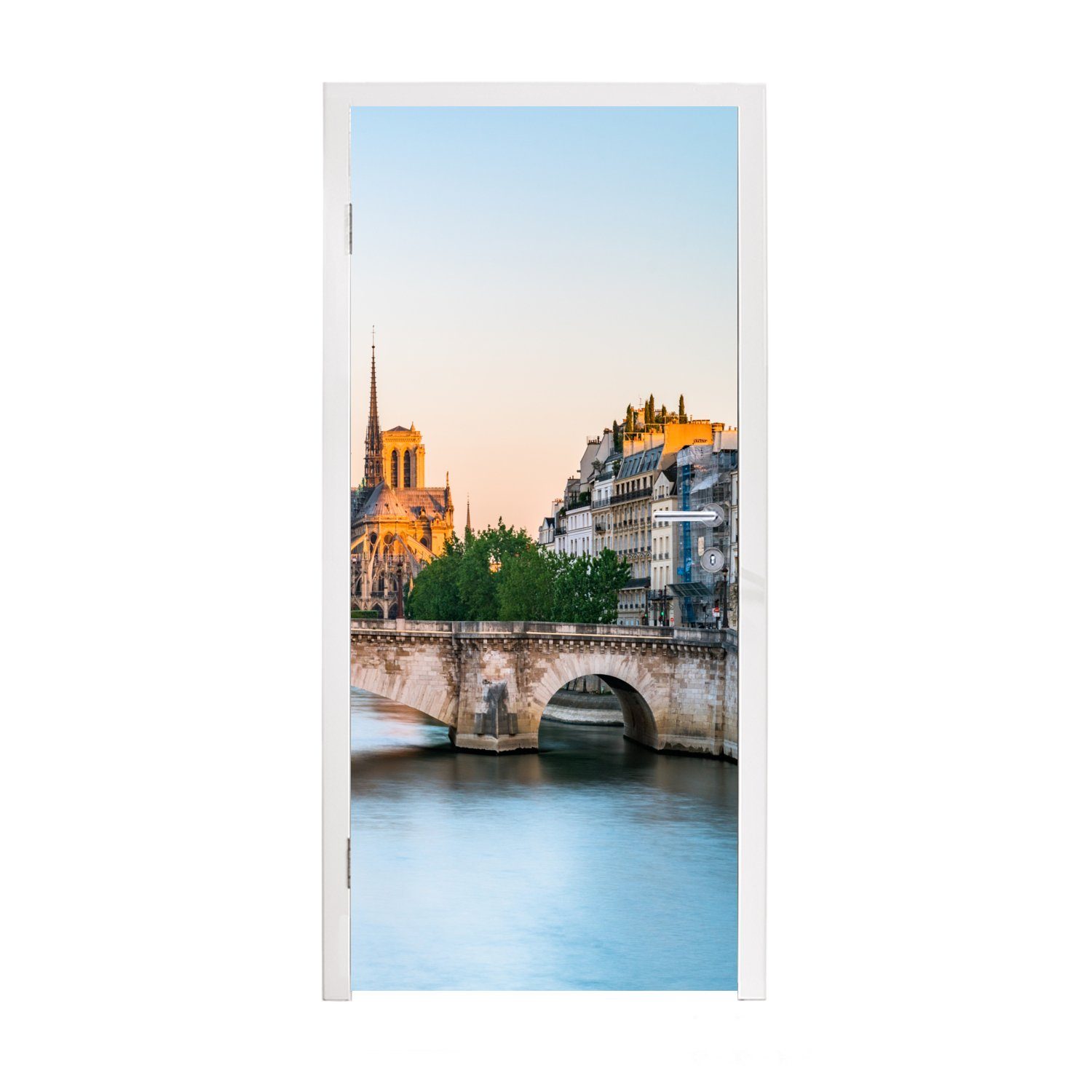 MuchoWow Türtapete Paris - Brücke - Wasser, Matt, bedruckt, (1 St), Fototapete für Tür, Türaufkleber, 75x205 cm