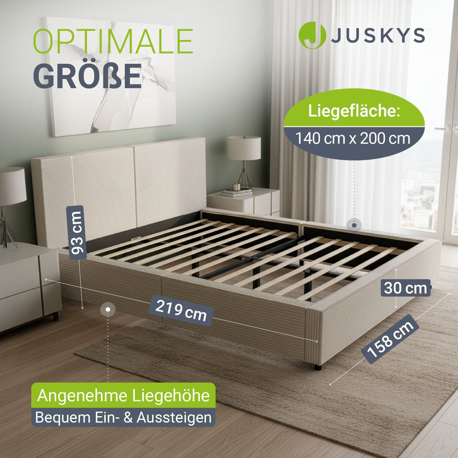 Juskys Polsterbett Salerno, Cord Design, bis 500 kg belastbar, Pflegeleicht mit Polsterung