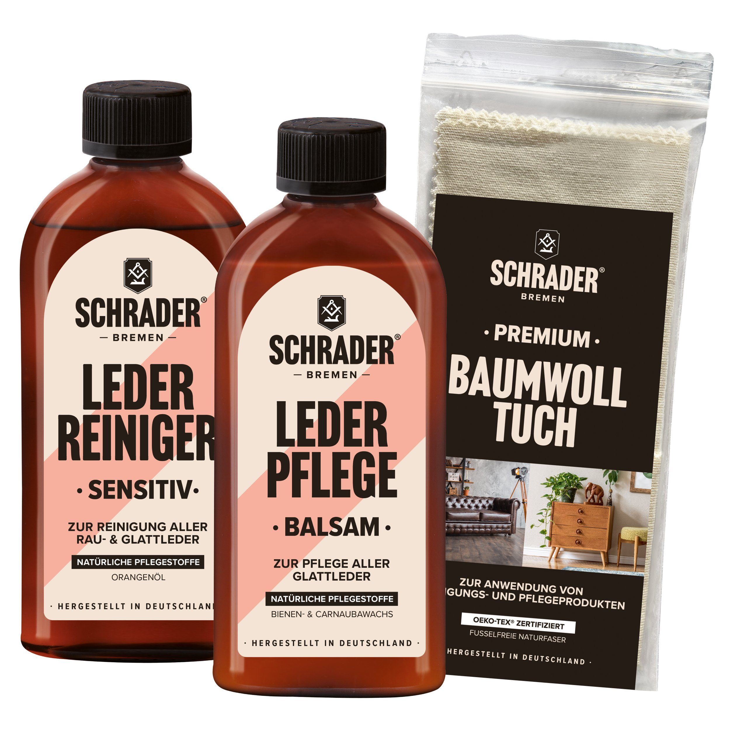 Schrader Lederpflege Made Ledermöbel - Lederreiniger - & Poliertuch und Set Germany) für Balsam (Reiniger, in Lederkleidung