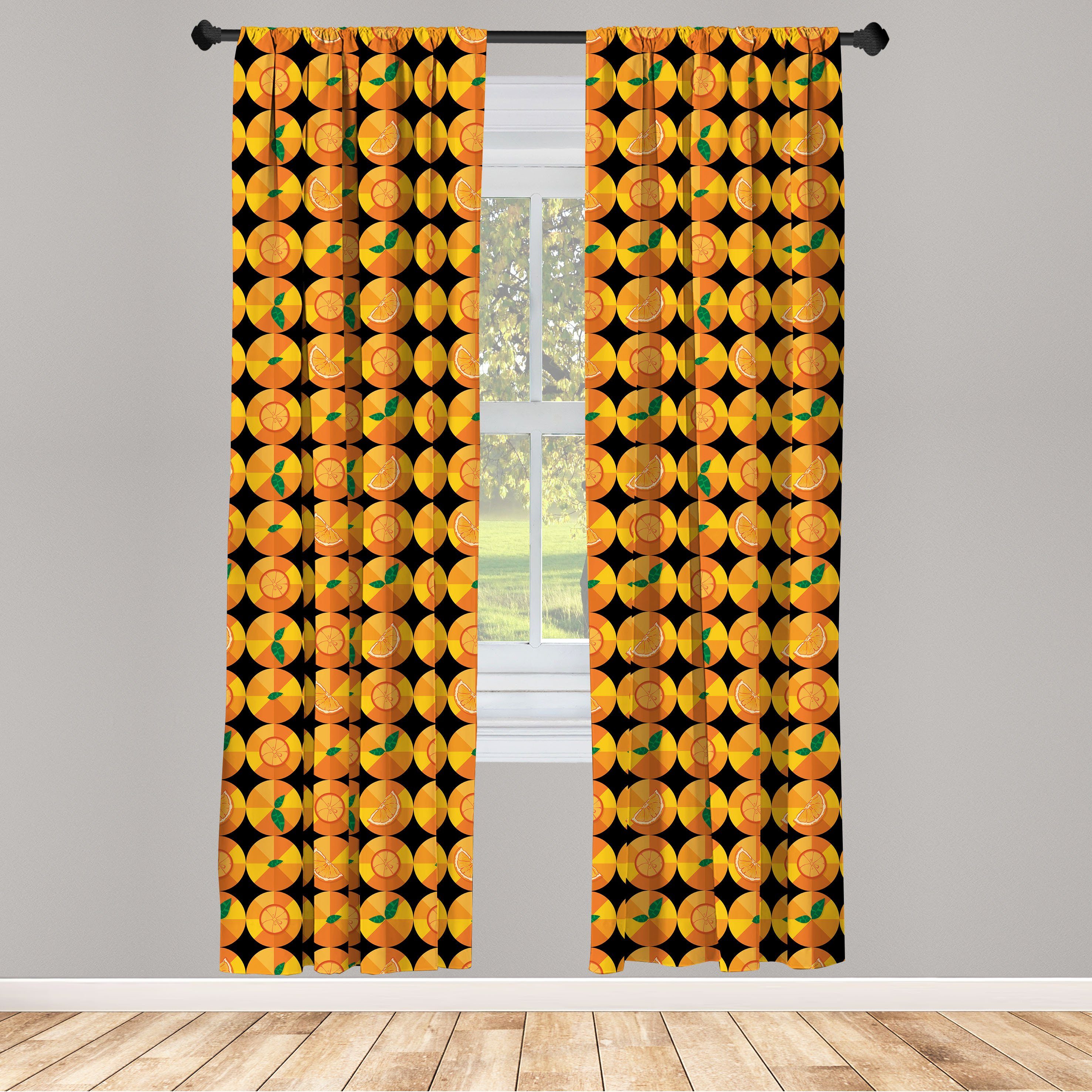 Gardine Vorhang für Wohnzimmer Schlafzimmer Dekor, Abakuhaus, Microfaser, Orange Tangerine Töne Citrus Kunst