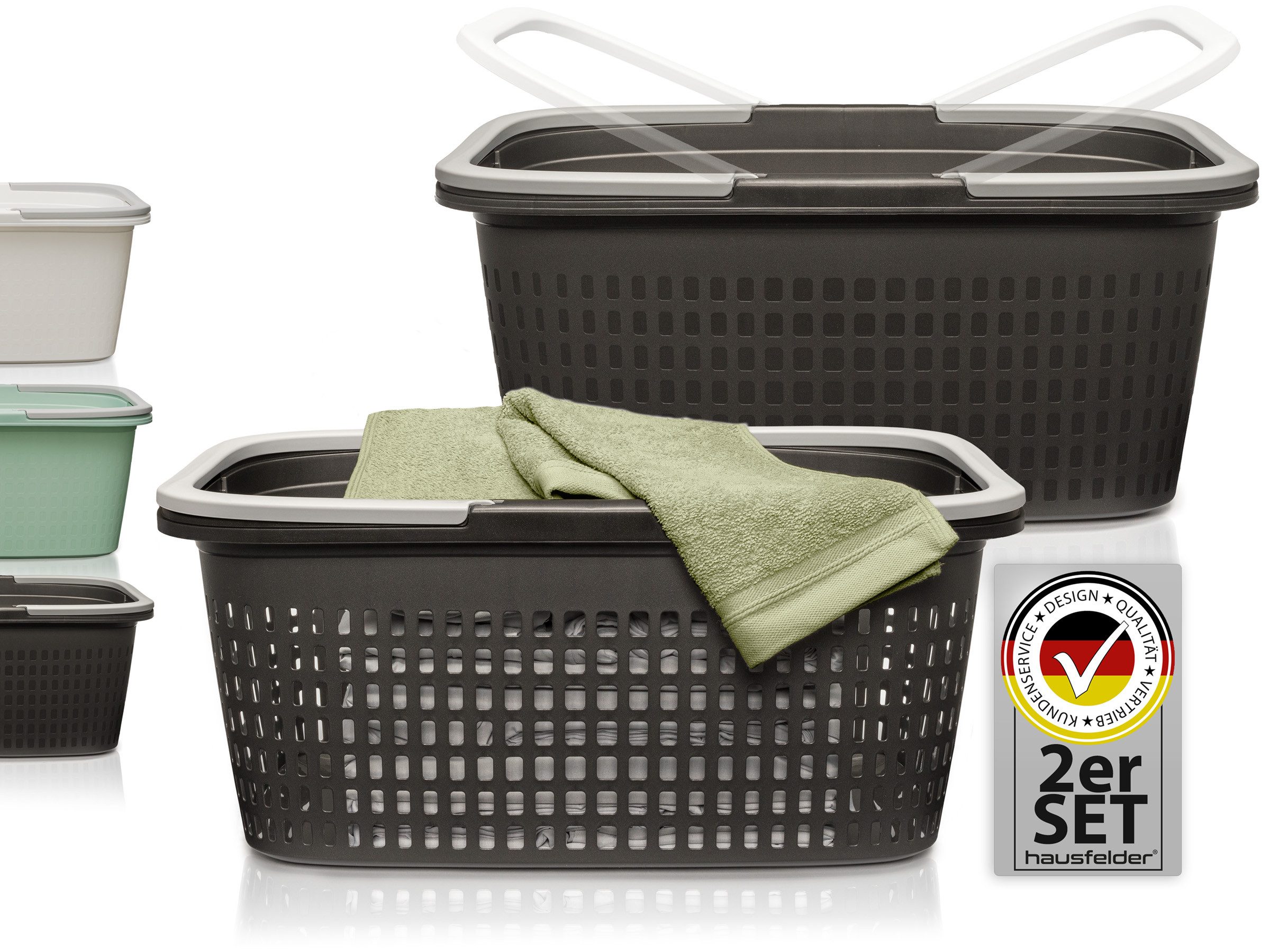 Hausfelder Wäschekorb Wäschewanne 58x37x25cm (Anthrazit-Schwarz, 1 Korb + 1 günstig online kaufen