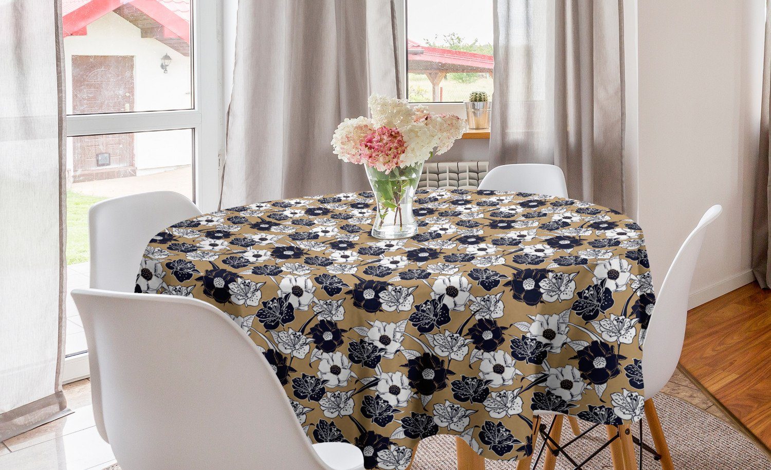 Abakuhaus Tischdecke Kreis Tischdecke Abdeckung für Esszimmer Küche Dekoration, Blume Blühende Blumen Feminine
