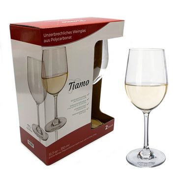 Moritz Gläser-Set Tiamo Weisswein Glas 2 Stück (12,3 oz) 350 ml, Camping Wein Gläser aus Kunststoff bruchfest kratzfest