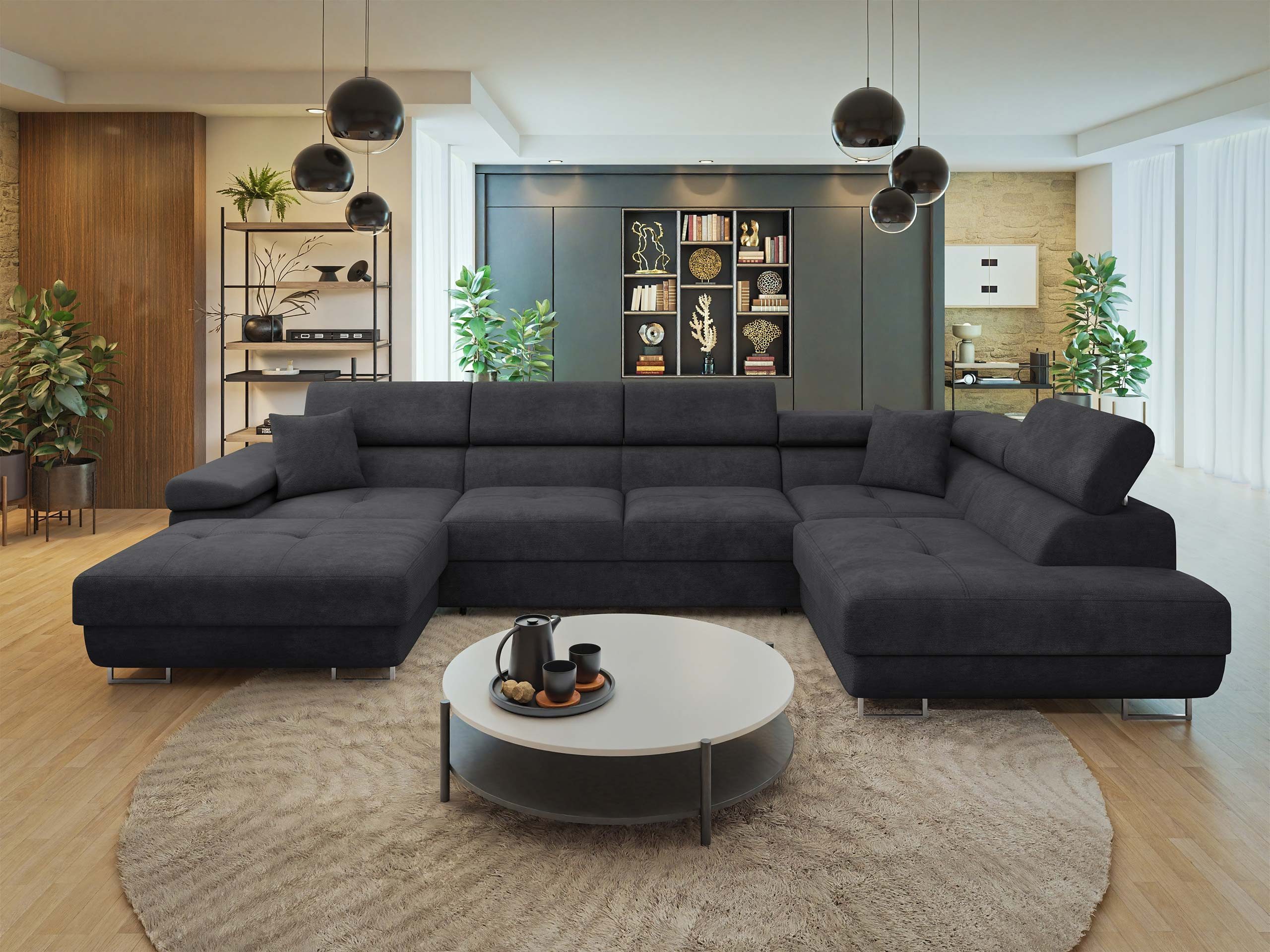 MIRJAN24 Wohnlandschaft Torezio Bis, mit Bettkasten und Schlaffunktion, Einstellbare Kopfstützen, 346x203x70-90 cm, U-Form