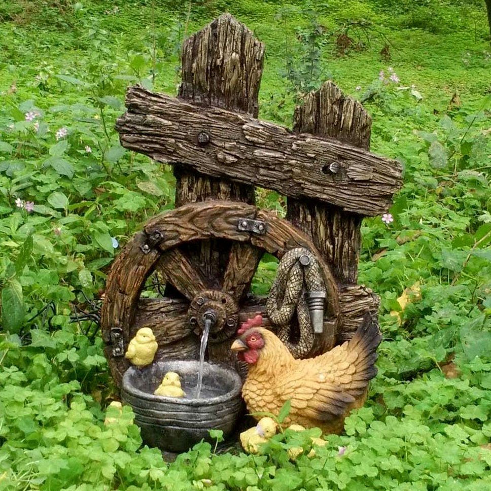 Gartenbrunnen, Außen Zier Spring Brunnen Holz Deko Kaskade Rad