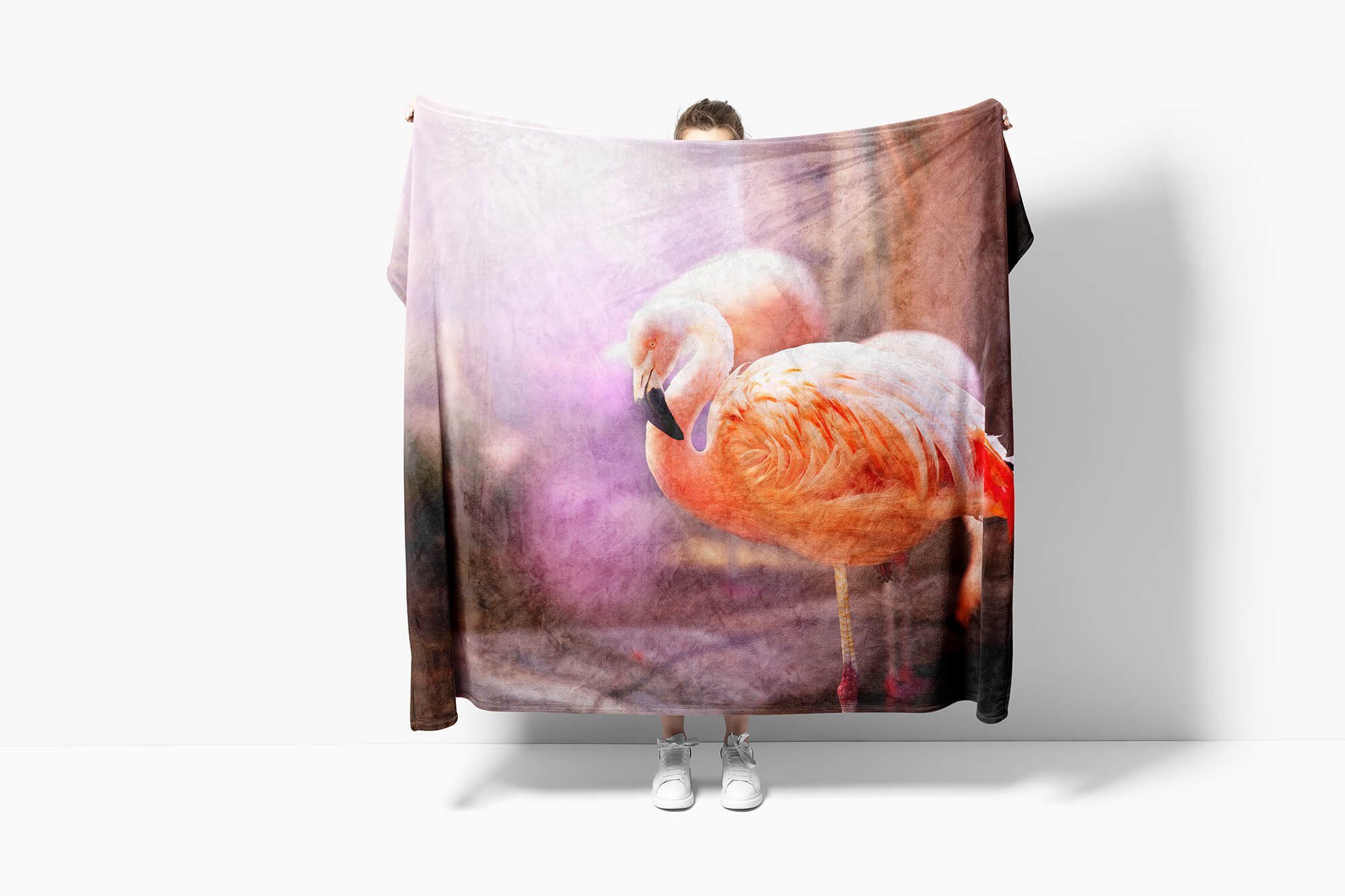 Strandhandtuch Sinus Kunstvoll, Saunatuch Tiermotiv Handtuch Art Kuscheldecke Flamingo Baumwolle-Polyester-Mix Handtuch Handtücher mit (1-St),