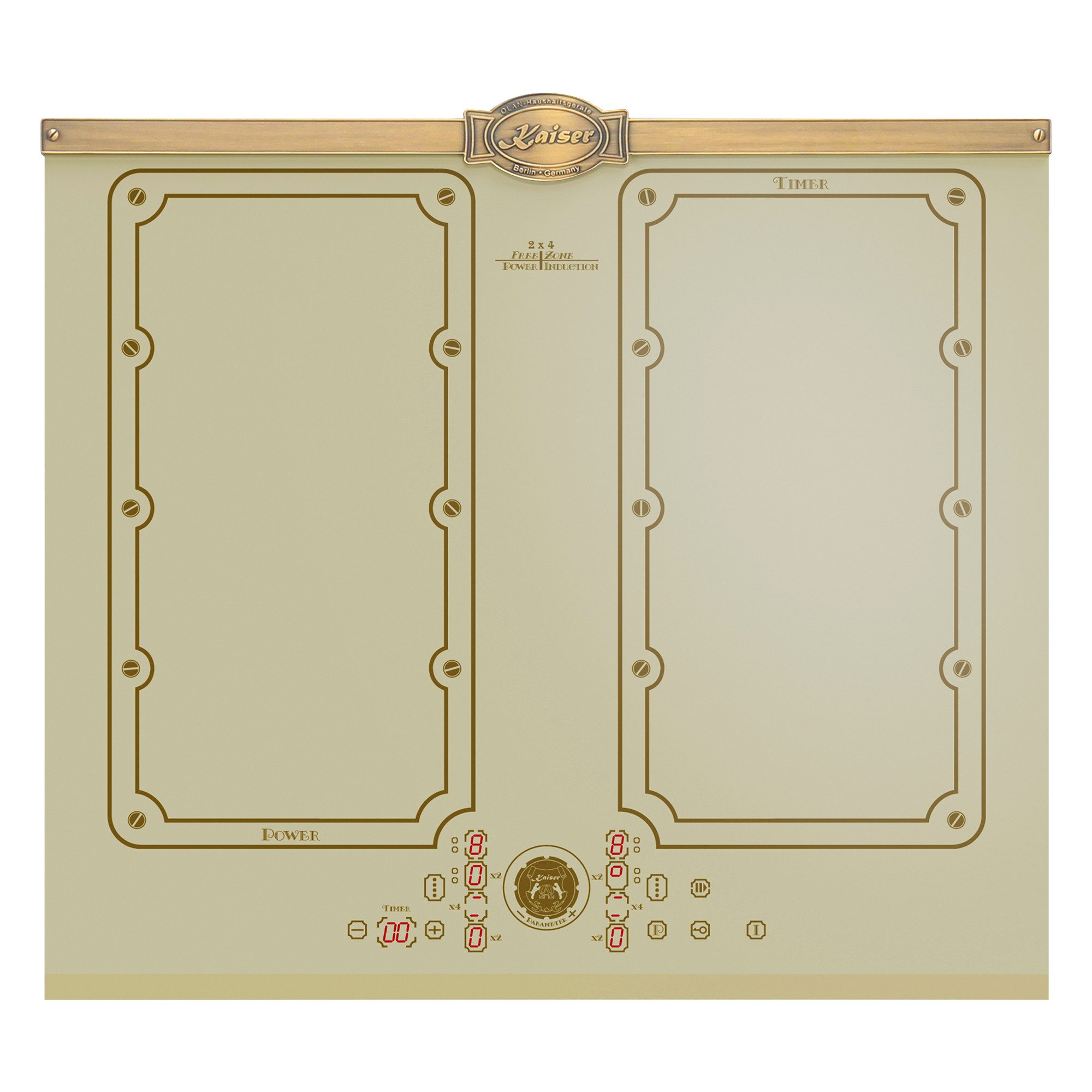 Kaiser Küchengeräte Induktions-Kochfeld Kaiser Empire KCT 6192 FI ElfEm Einbau Induktionskochfeld 60 cm Elfenbein stoßfeste Glaskeramik, 4×2 FLEX Induktions-Kochzonen mit Power-Funktion (Booster)