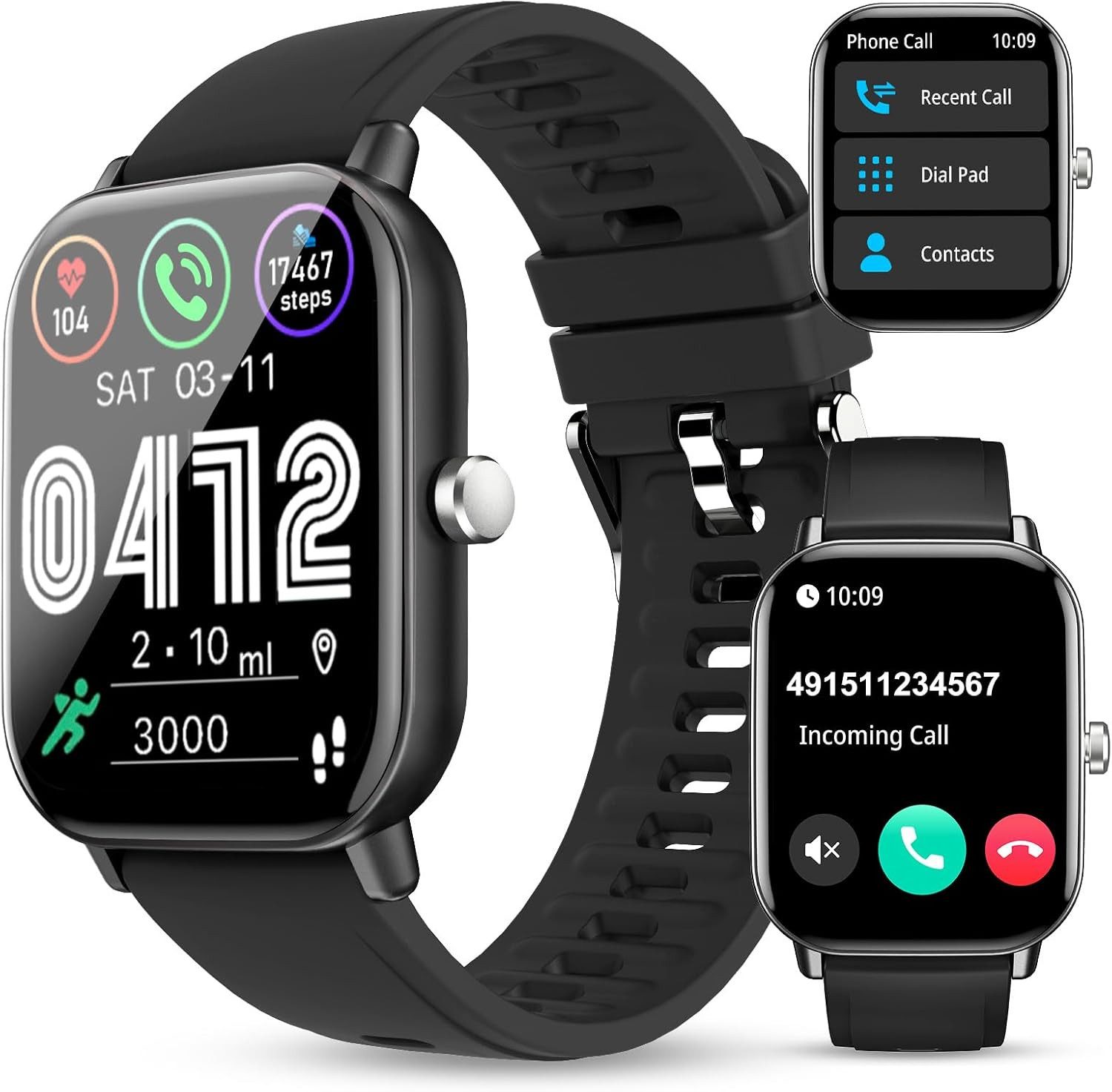 WalkerFit Smartwatch (5 cm, android ios), Herren Smartwatch mit 2 Zoll Display Bluetooth Anrufe 120 Sportmodi