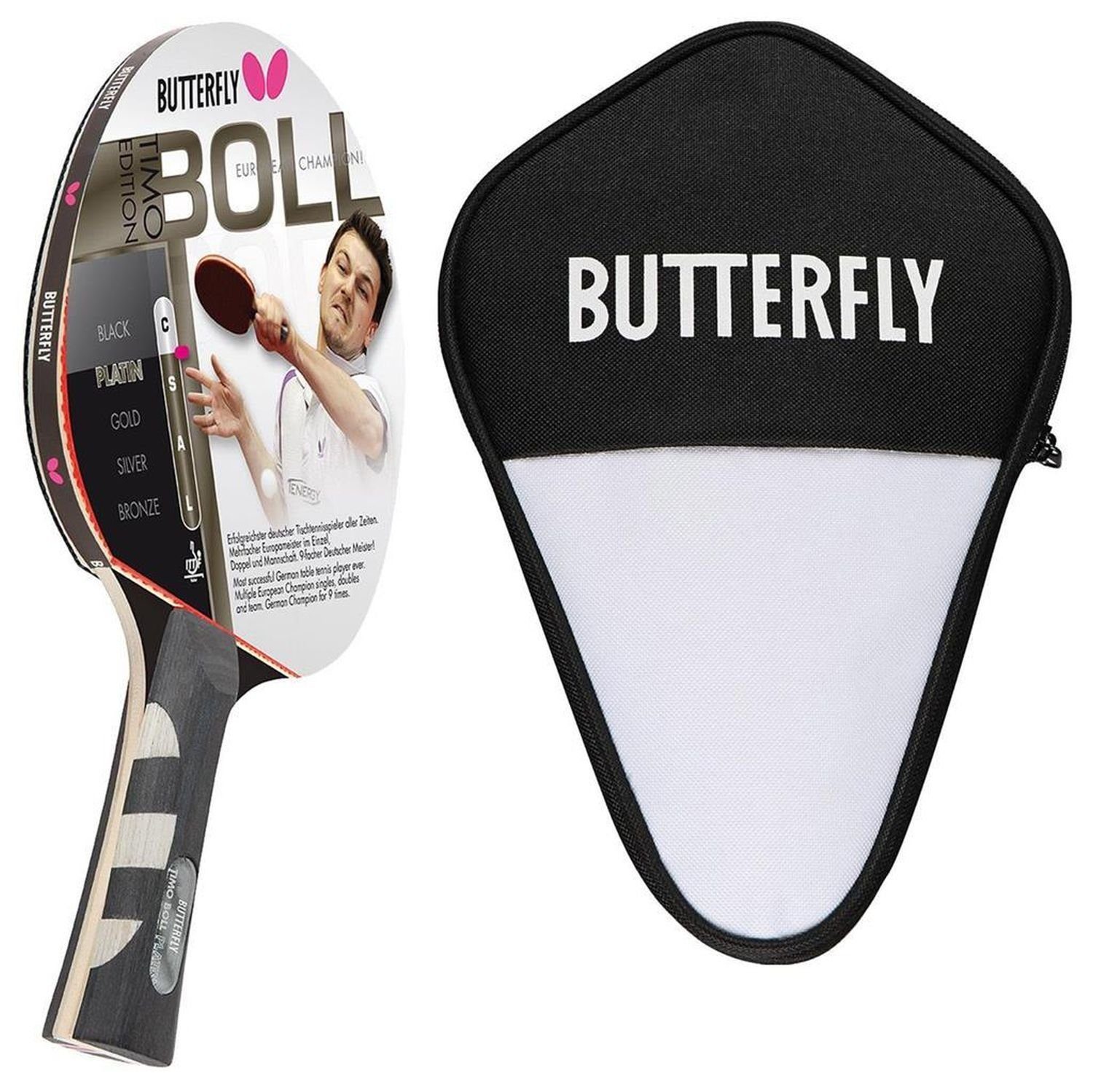 Butterfly Tischtennisschläger 1x Timo Boll Platin 85025 + Cell Case 1, Tischtennis Schläger Set Tischtennisset Table Tennis Bat Racket