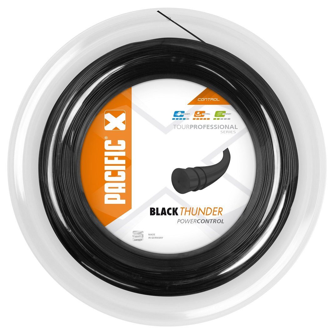 Pacific Tennissaite Black Thunder (Power+Haltbarkeit) 1,25mm schwarz 200m Rolle, Saitendicke: 1.25