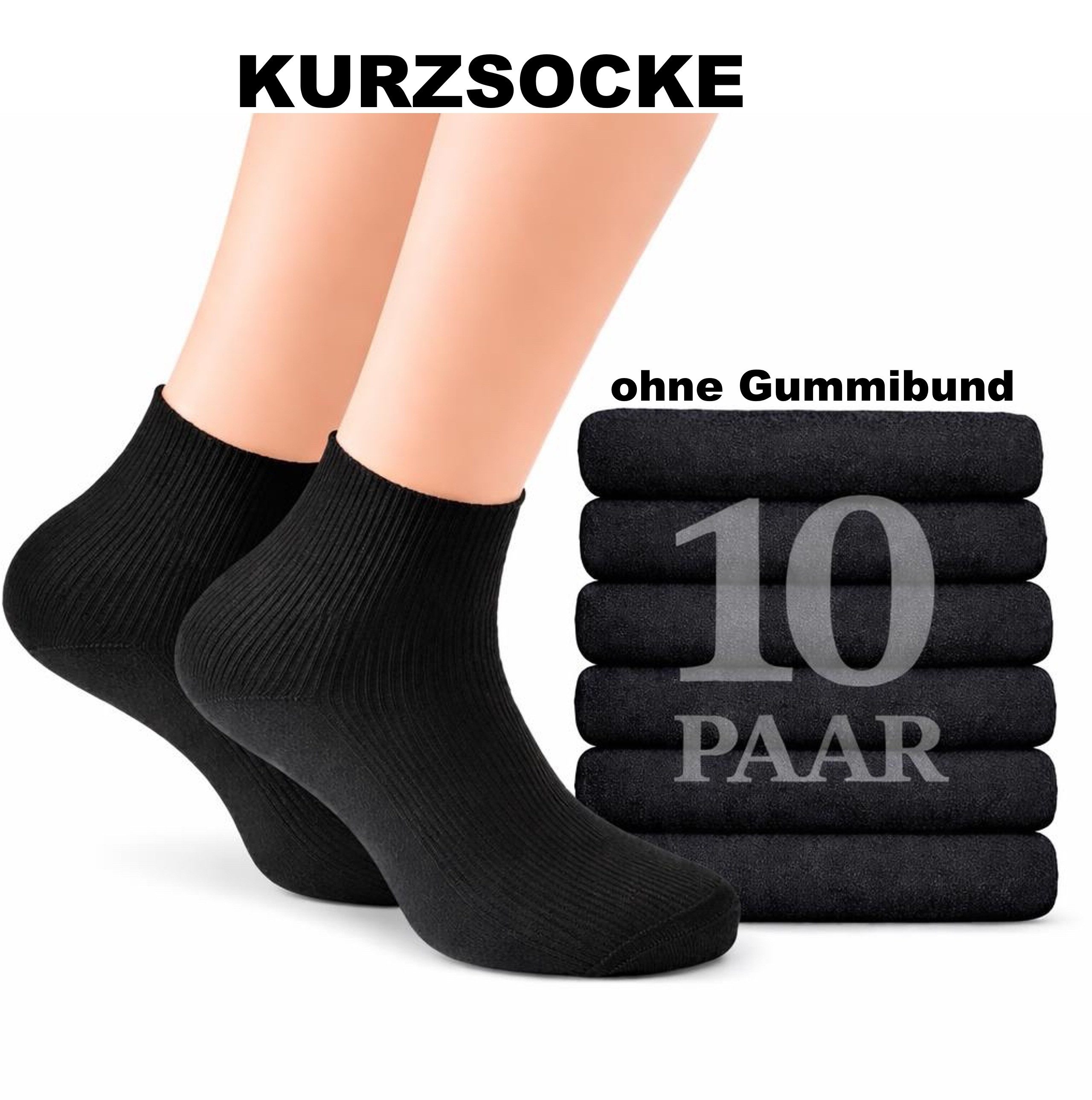 Cocain underwear Kurzsocken Kurze Damen Herren Diabetiker Socken ohne Gummi schwarz 100% Baumwolle (10-Paar) handgekettelte Spitze ohne drückende Naht