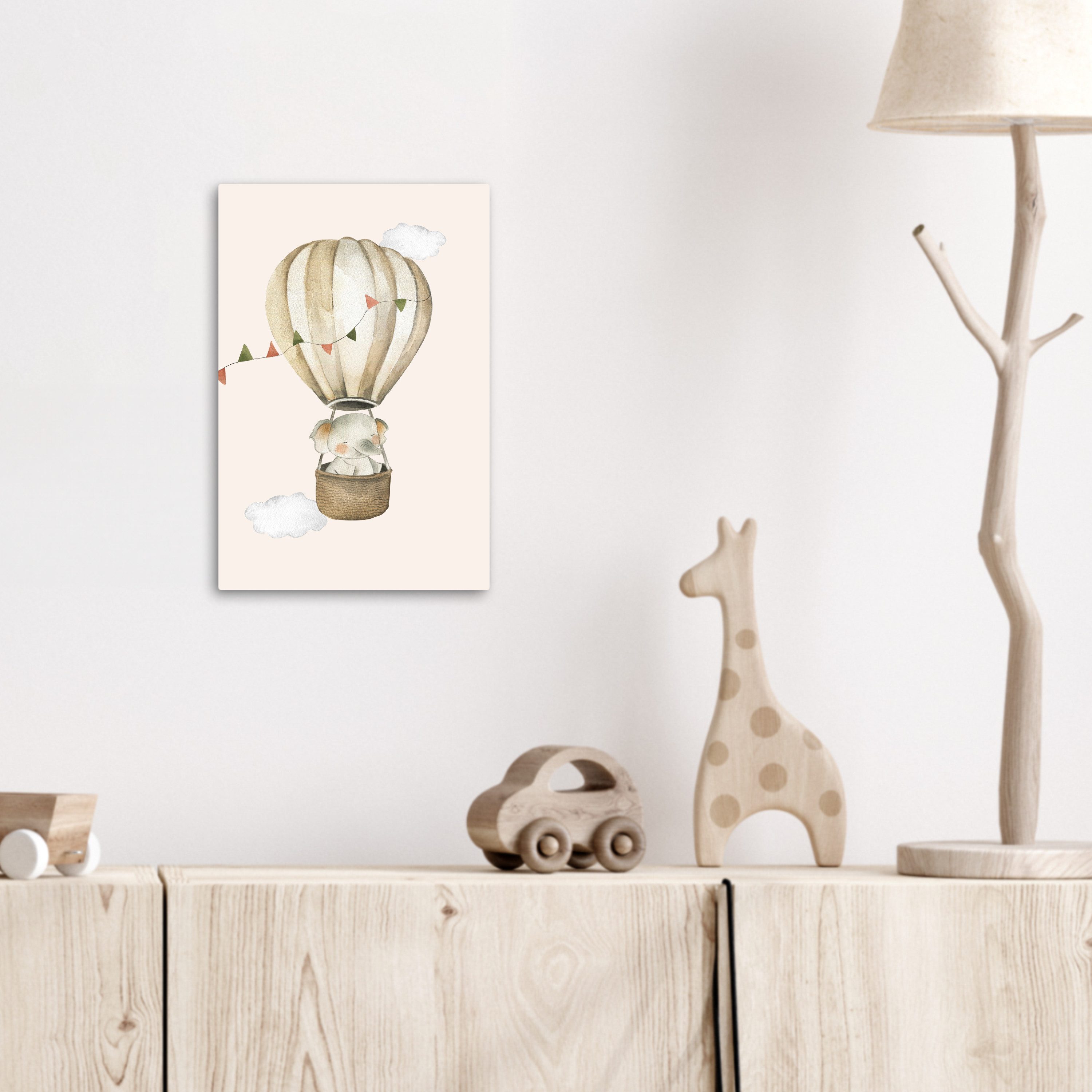 OneMillionCanvasses® Leinwandbild Heißluftballon - Elefant - Aquarell - Beige - Tiere, Fotodruck (1 St), Kinderzimmer Deko, Mädchen und Jungen Bilder 20x30 cm – Bild 3 von 5
