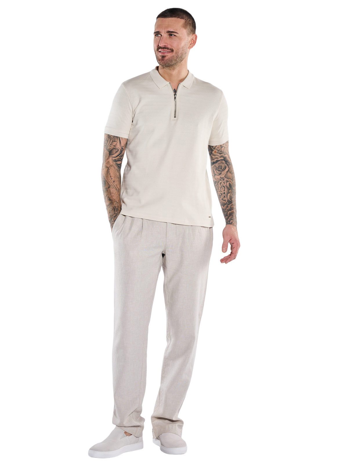 emilio adani Poloshirt Herren Modisches Poloshirt mit Zipper, Beige