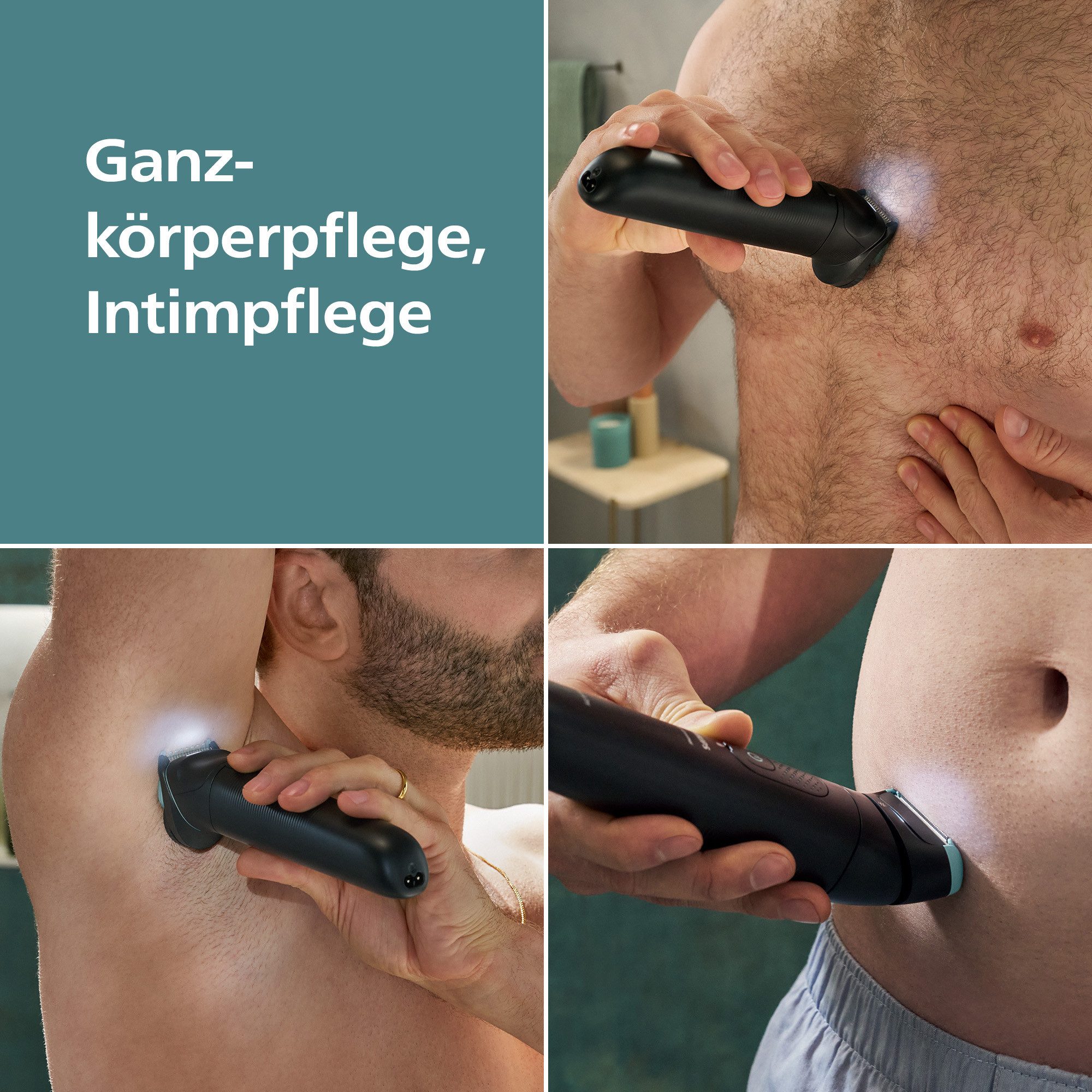 Philips Elektrokörperrasierer Serie 7000 BG7470/15, Aufsätze: 4, mit flexiblem 2D-Scherkopf, Präzisionskamm, inkl. Reiseetui