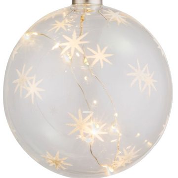etc-shop LED Dekolicht, Dekoleuchte LED Hängeleuchte Glas Kugel Sternen Muster Weihnachts