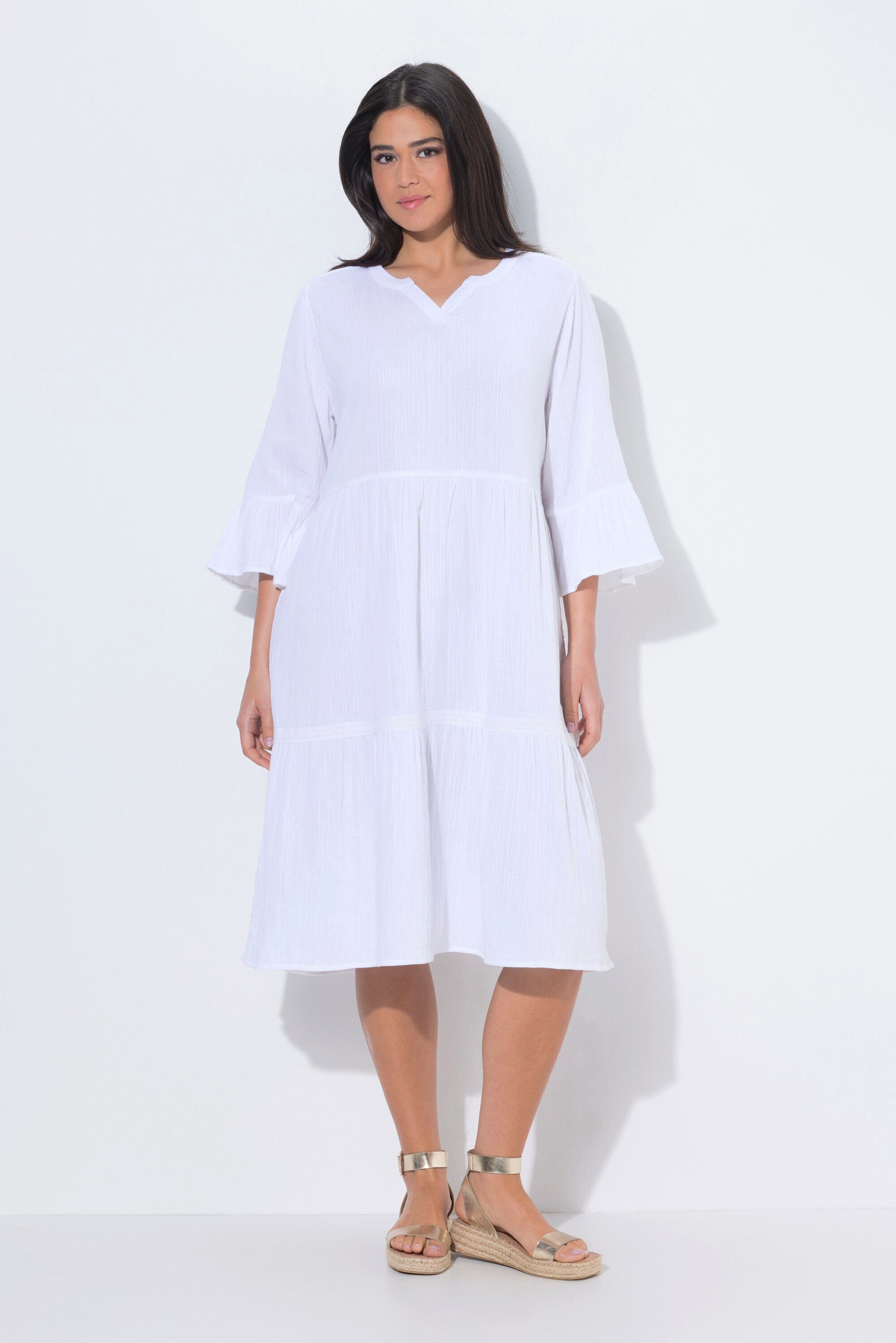 Ulla Popken Jerseykleid Musselin-Midikleid A-Linie Tunika-Ausschnitt