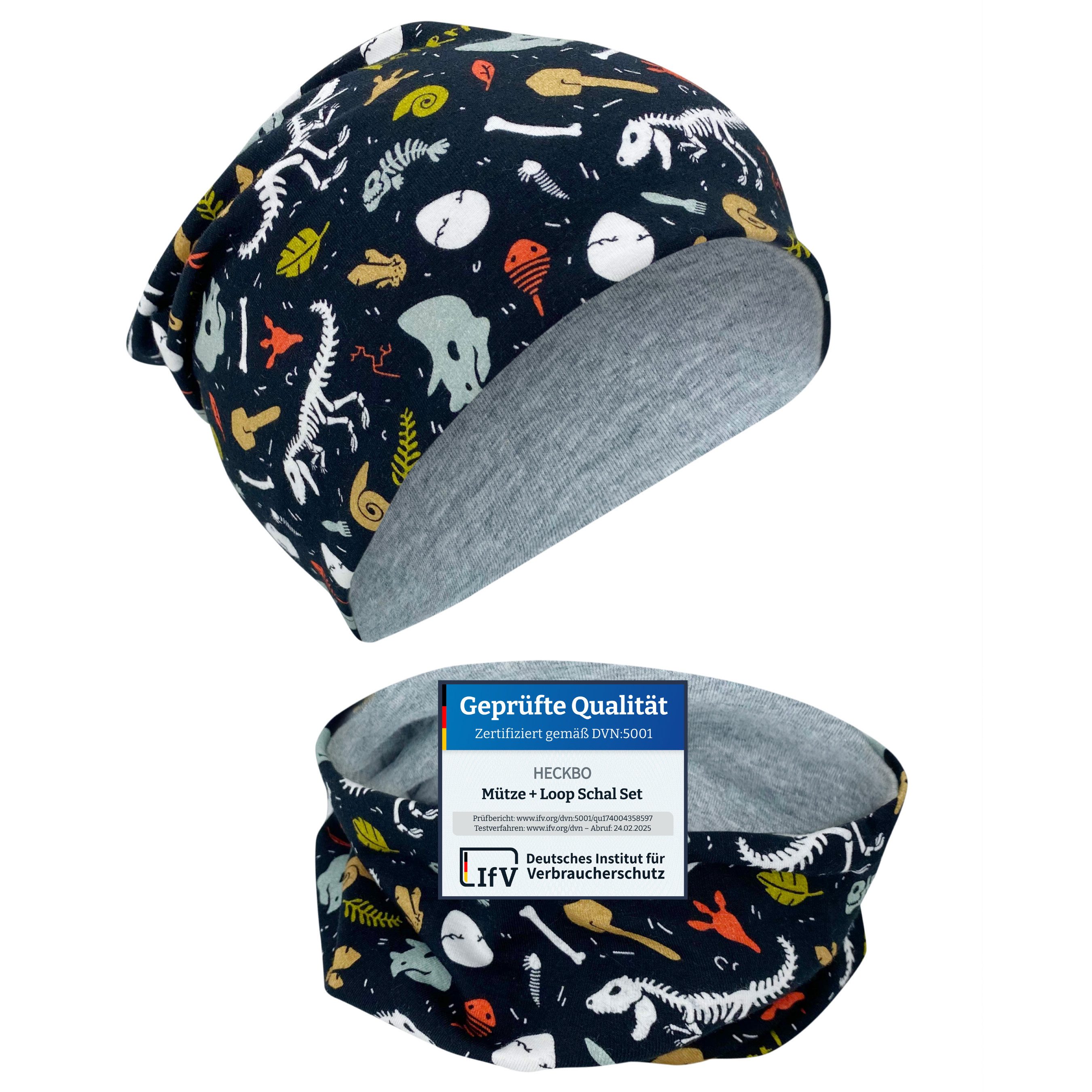 HECKBO Beanie HECKBO Kinder Mädchen Jungen Beanie Mütze & Loop-Schal Set