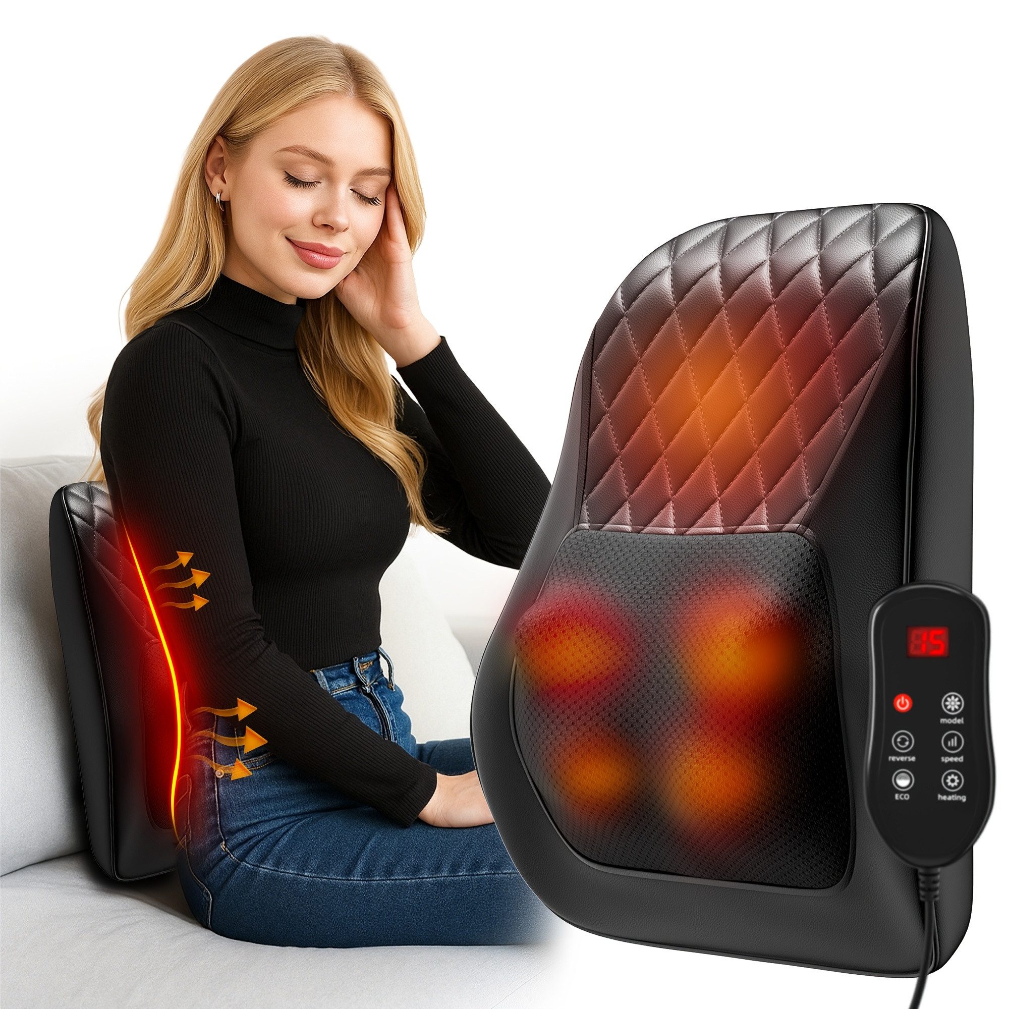 ibettertec Massagegerät Wiederaufladbares kabelloses 3D-Shiatsu-Massagekissen, Set, tragbarer Nacken-Schulter-Rücken-Elektromassager