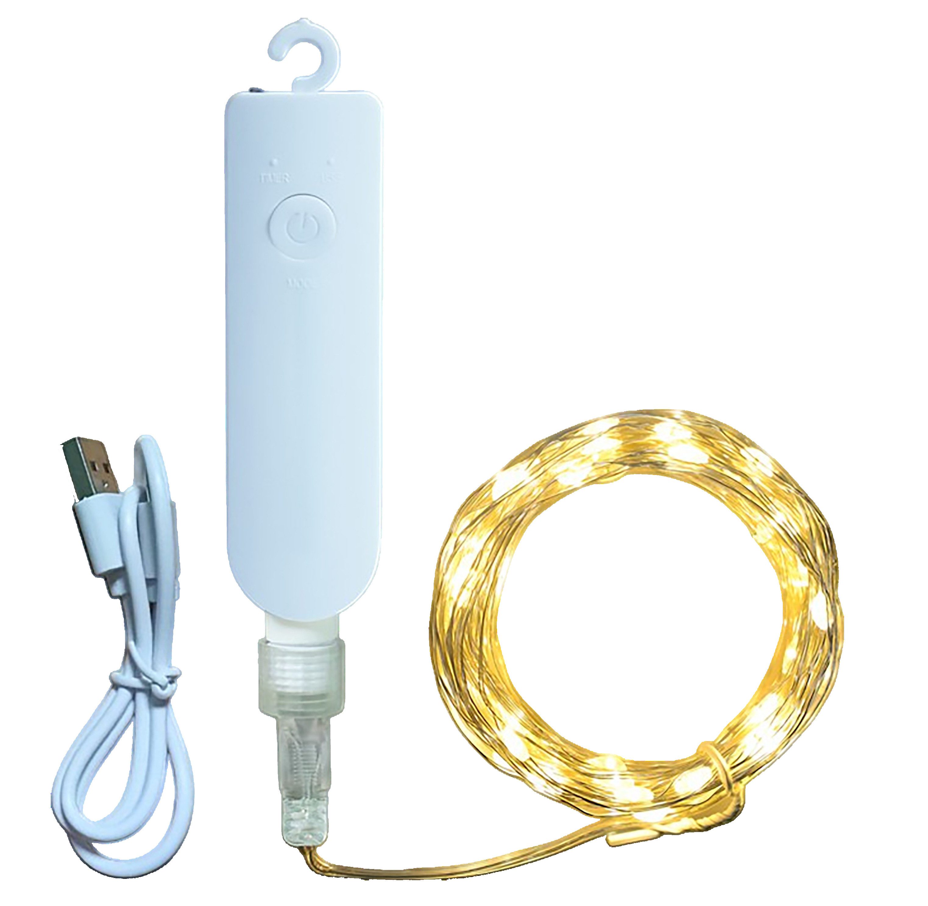OTTO home LED-Lichterkette 200 LEDs, Länge 15 m, 8 Funktionen, Timer, weiß o. grün, USB-Ladekabel, 200-flammig, warmweiß,mit 6/18h Timer, Länge 15 m, 0,5m Zuleitung, Indoor Outdoor