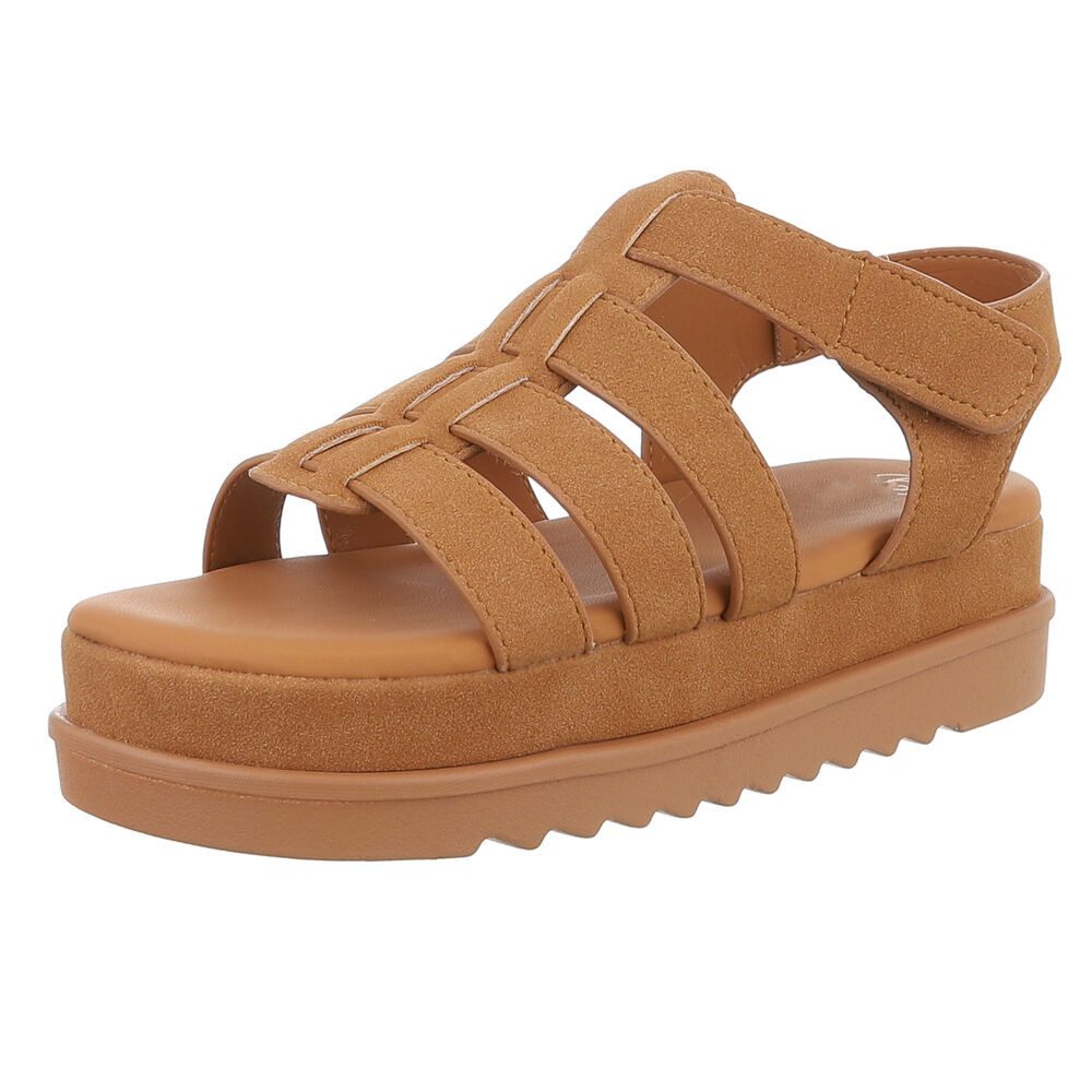 Ital-Design Moderne Plateausandalen mit geflochtenen Riemen für Damen Plateausandaletten (89368501) Flach Plateausandaletten in Camel