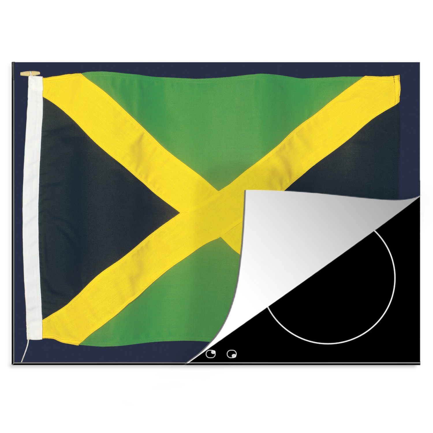 cm, schwarzem tlg), auf nutzbar, Flagge Mobile Vinyl, Ceranfeldabdeckung Jamaika Hintergrund, Arbeitsfläche MuchoWow (1 70x52 Herdblende-/Abdeckplatte von