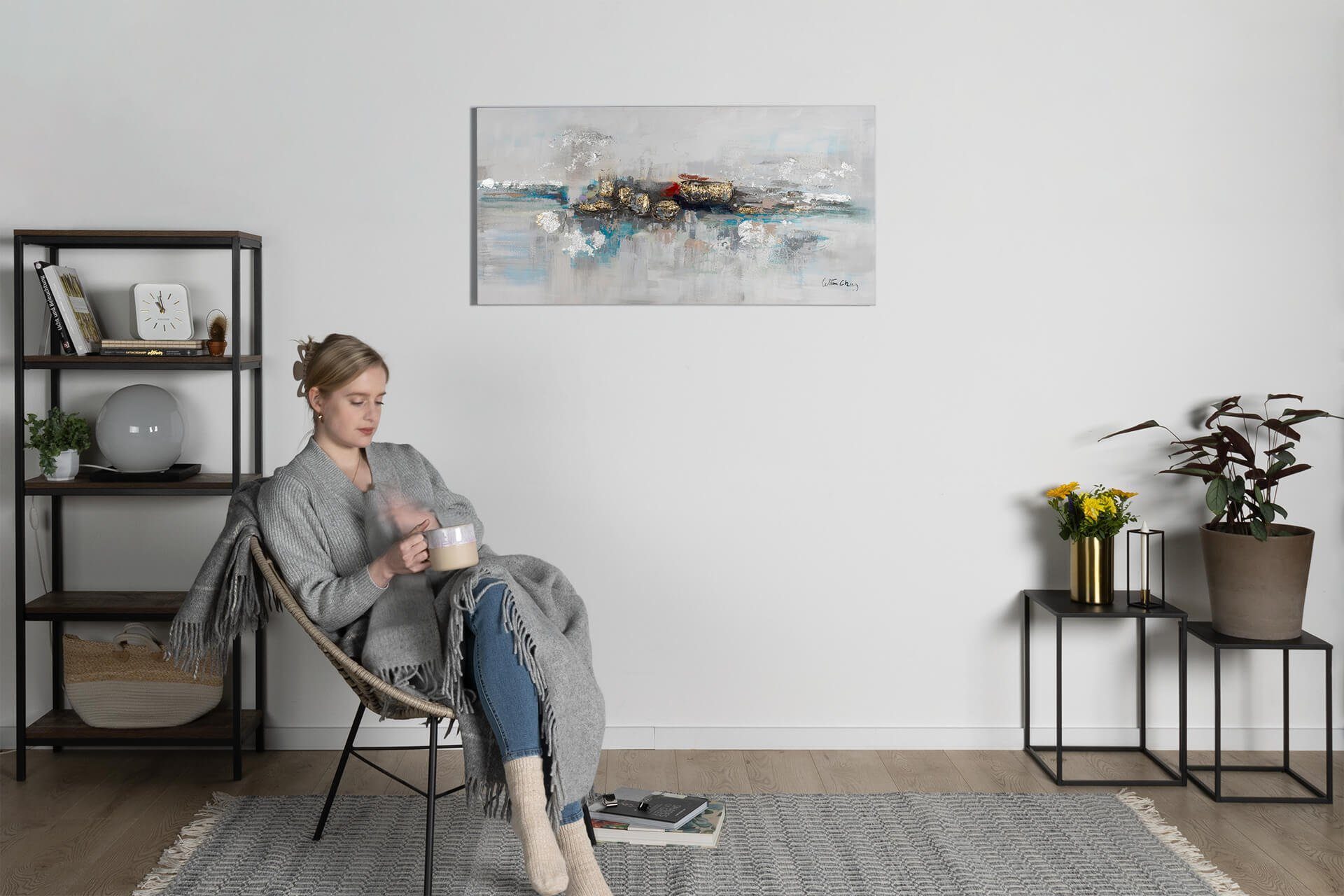 KUNSTLOFT Gemälde Wohnzimmer Leinwandbild 120x60 100% HANDGEMALT Mirage Wandbild cm