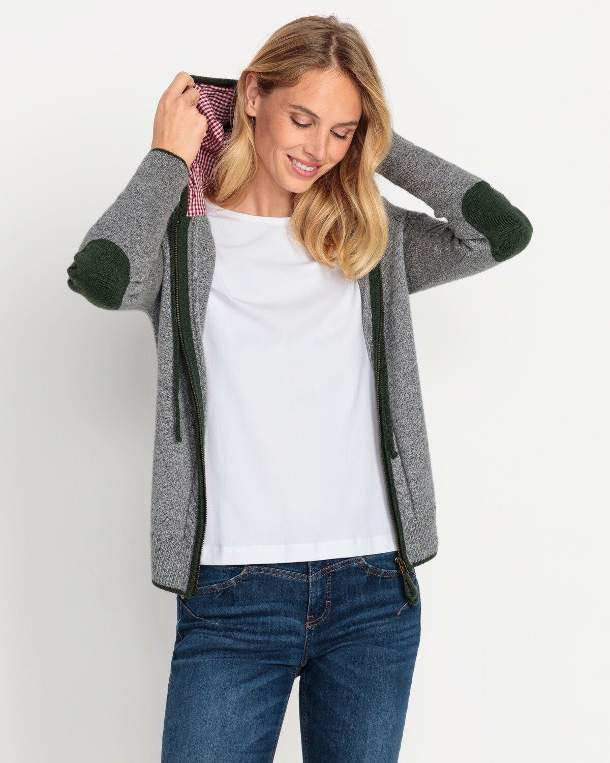 mit Reitmayer Strickjacke Strickjacke Grau/Grün Kapuze