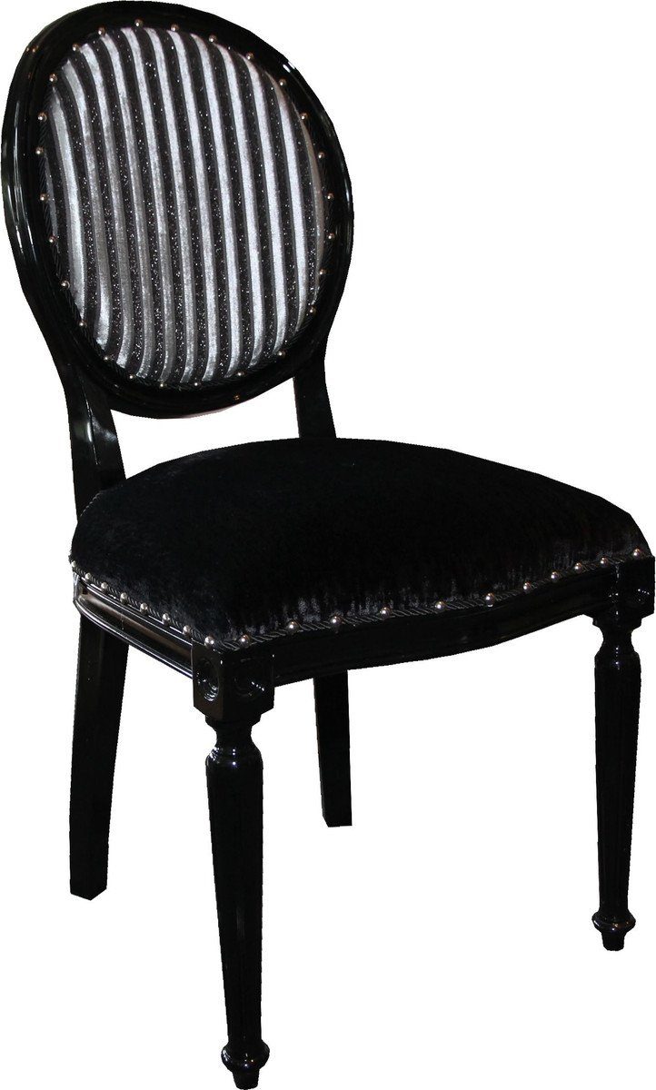 Barock Armlehnen / in Esszimmer Casa Luxus - Stuhl Limited Edition Medaillon Schwarz Silber ohne Padrino Esszimmerstuhl