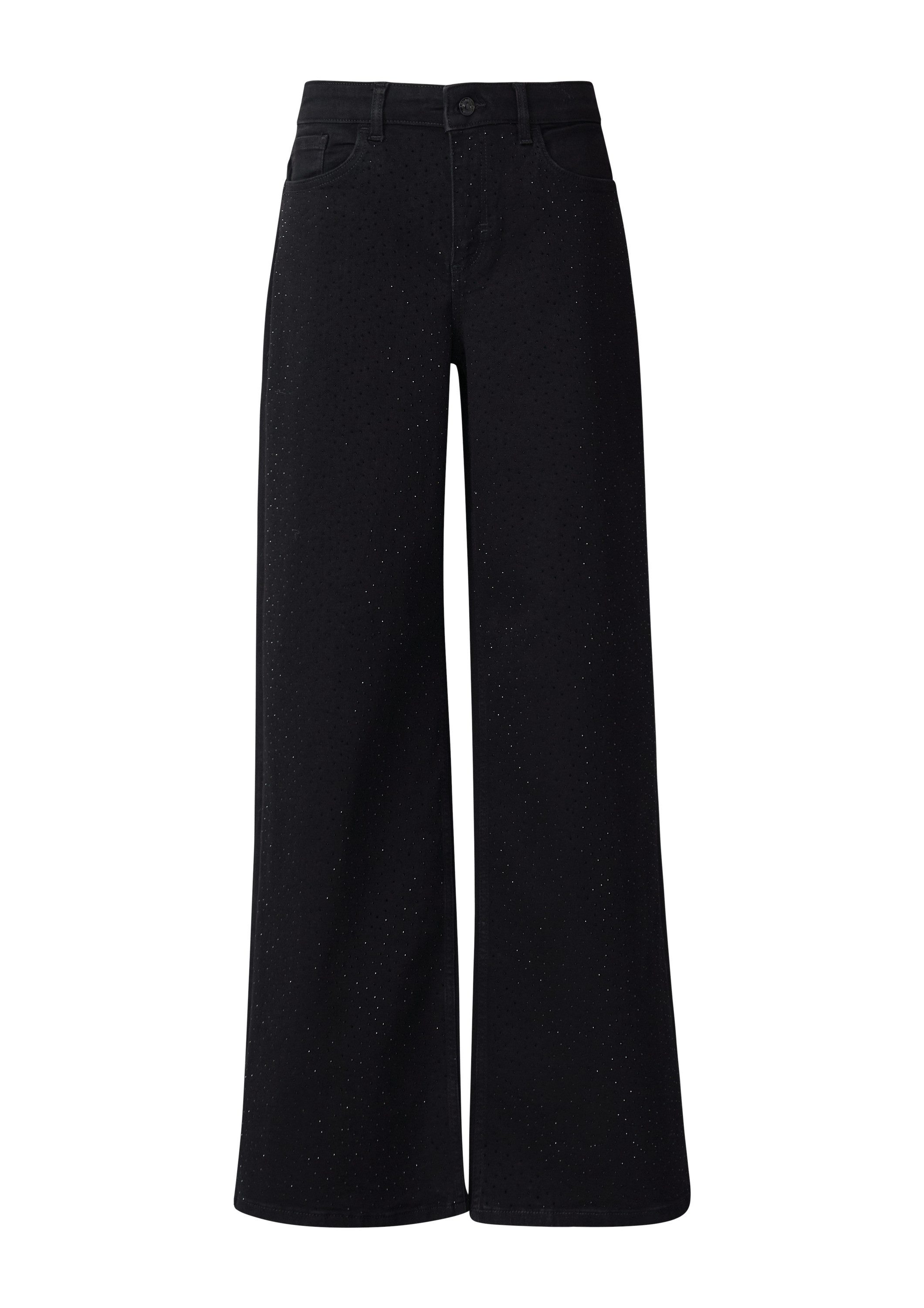comma Weite Jeans Jeans-Hose Wide-Leg-Jeans mit Schmucksteinen