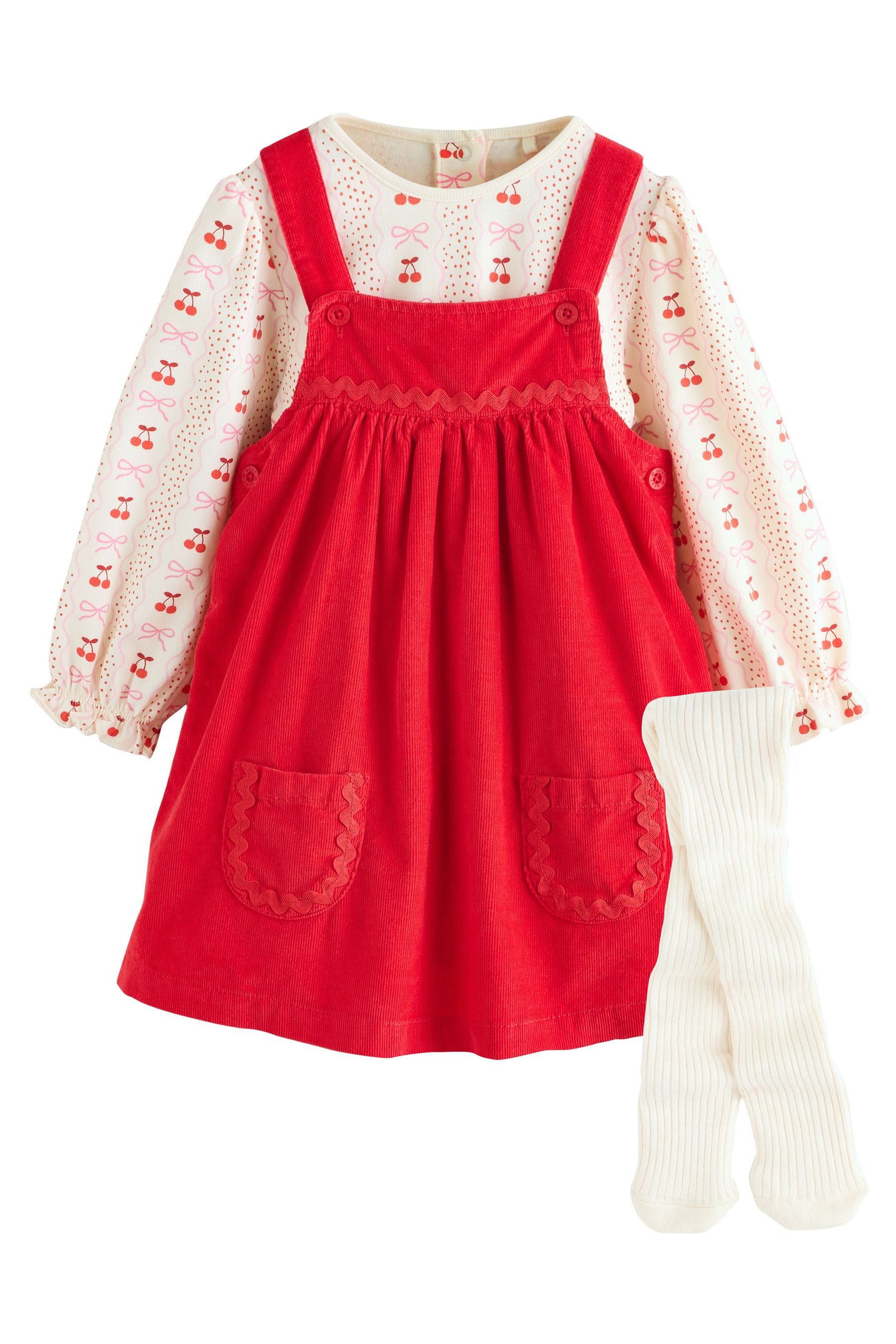 Next Latzkleid Baby-Set: Latzkleid, Langarm-Bodysuit, Strumpfhose (3-tlg)