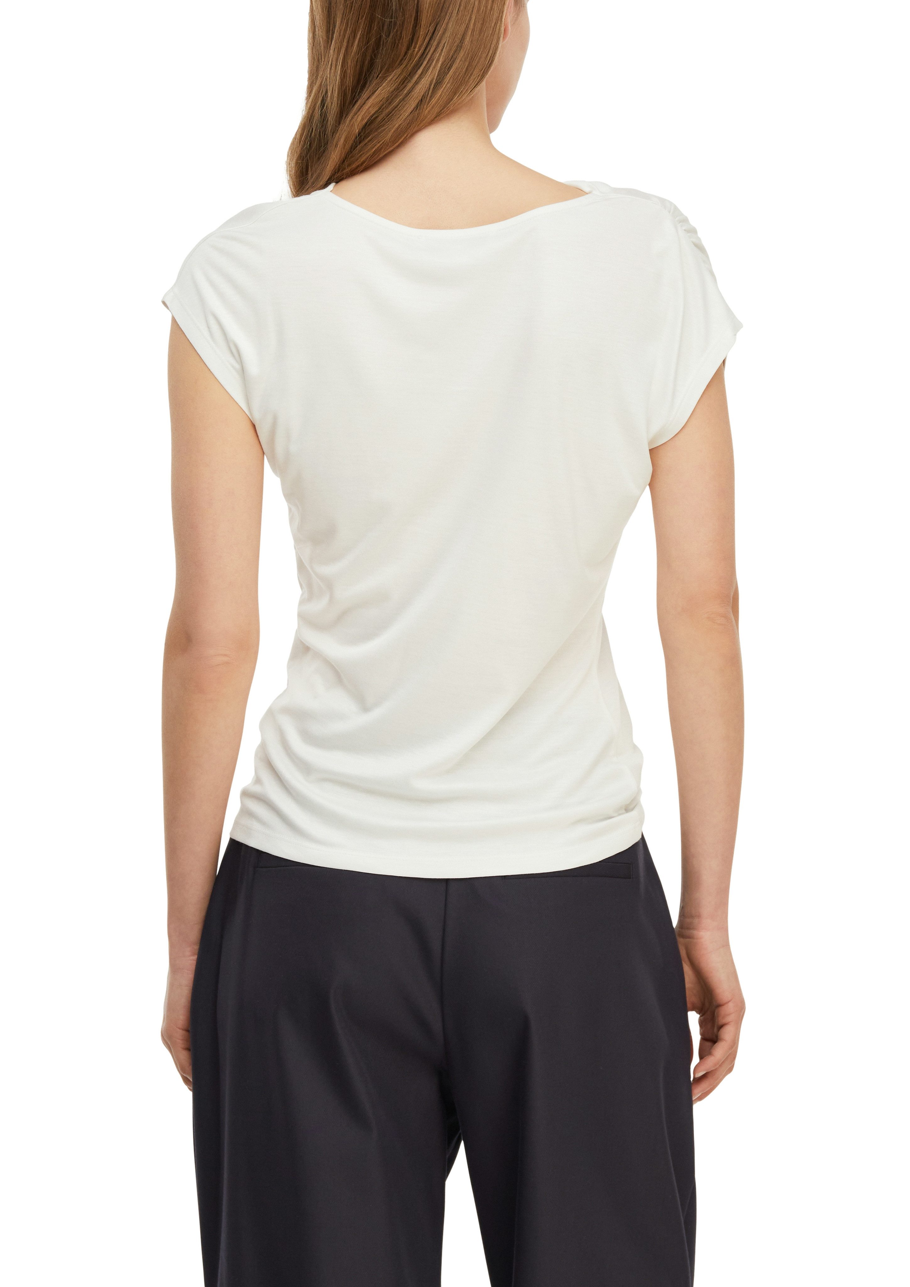 comma Rundhalsshirt Sommershirt - gerafft und aus reiner Viskose