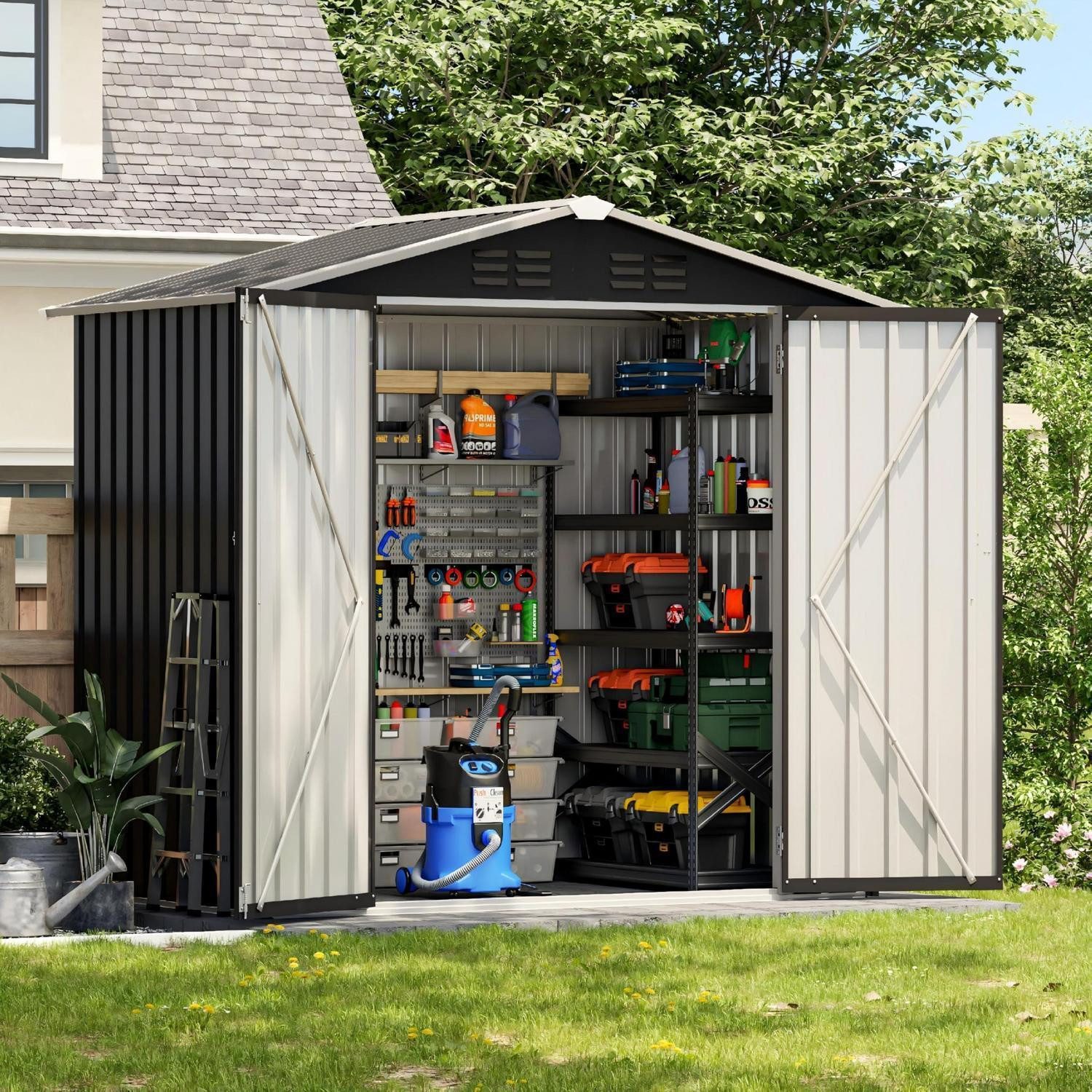 LuxusKollektion Gerätehaus Gartenhaus Metall 3.7m³ Dunkelgrau 196x132x185cm