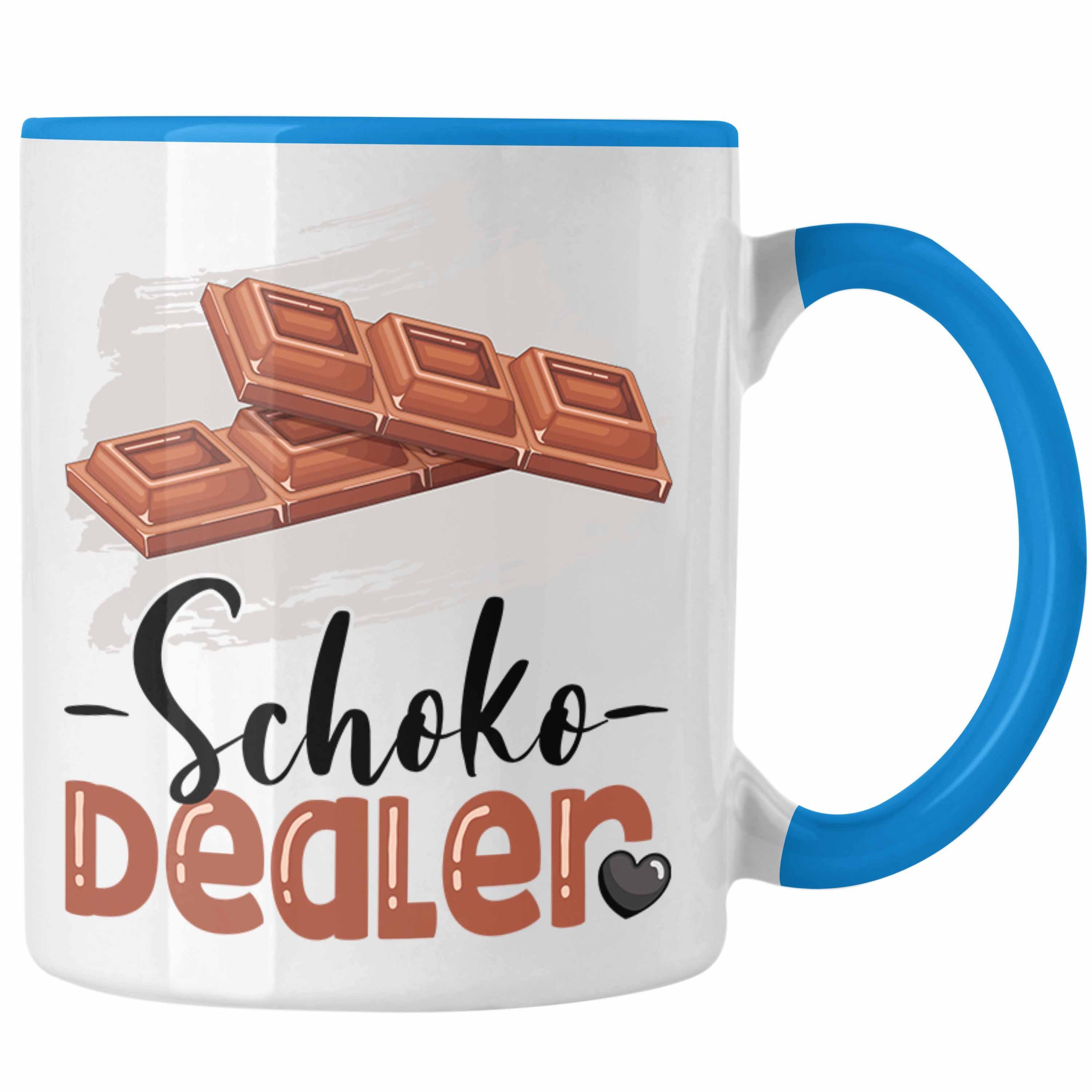 Trendation Tasse Schoko Dealer Tasse Geschenk für Schokoladenverkäufer Geburtstag Spruc Blau