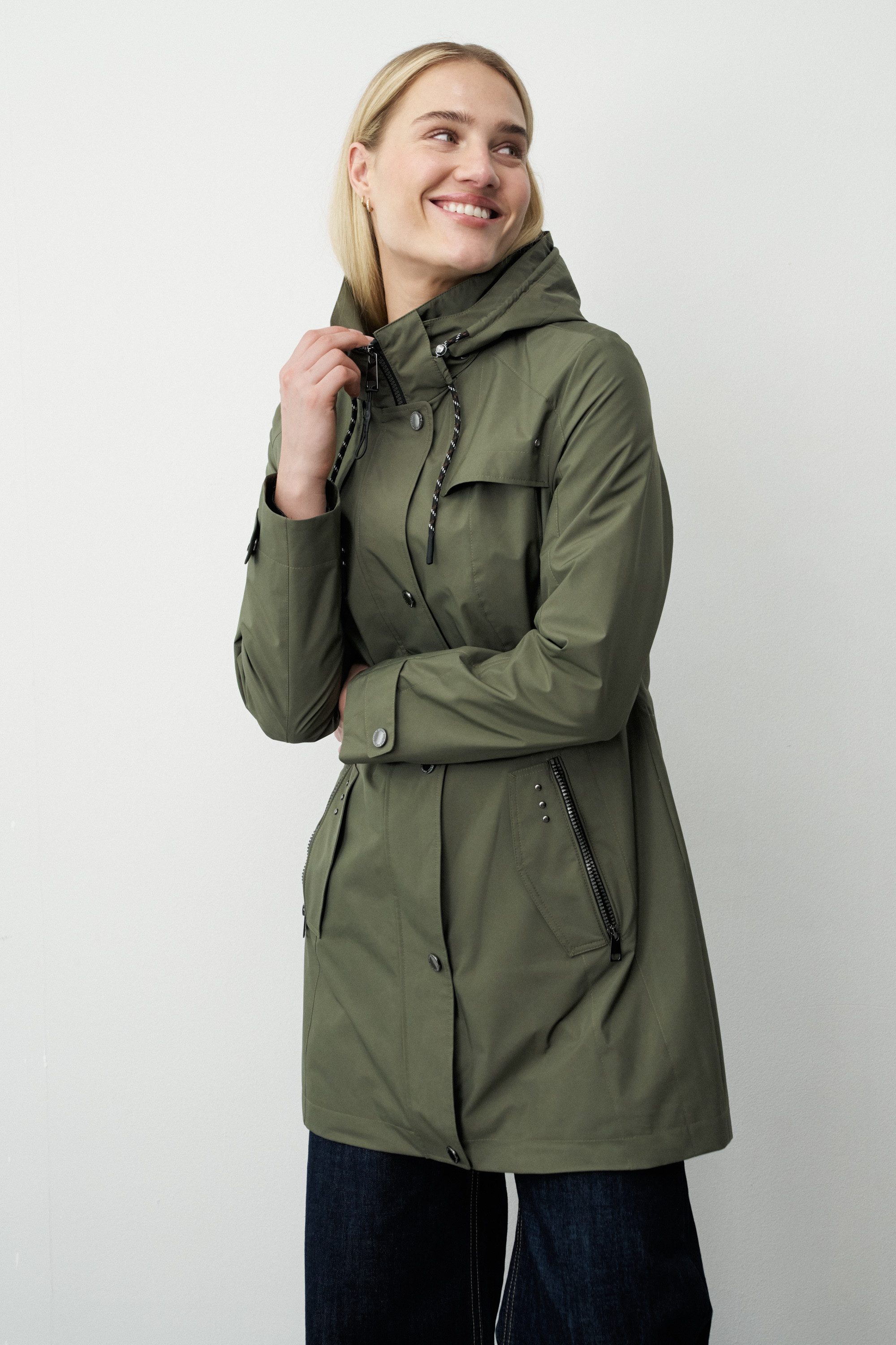 Barbara Lebek Parka lange Übergangsjacke oder Funktionsjacke mit abnehmbarer Kapuze