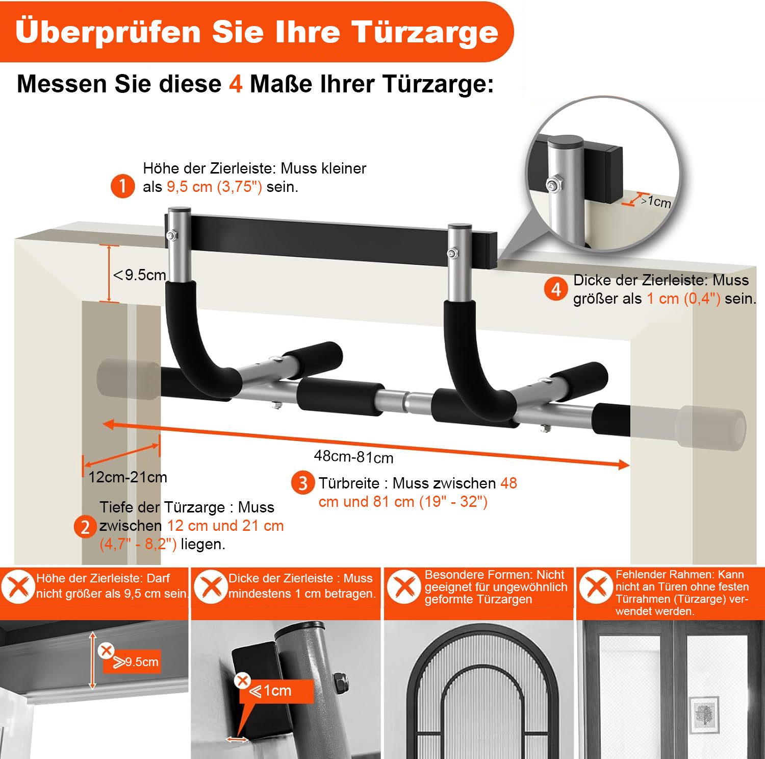 SURFOU Klimmzugstange Türrahmen, verdickter Stahl 200 kg, Multifunktionale Pull Up Bar, Für Klimmzüge, Liegestütze, Muscle-Ups, werkzeuglose Klemmmontage