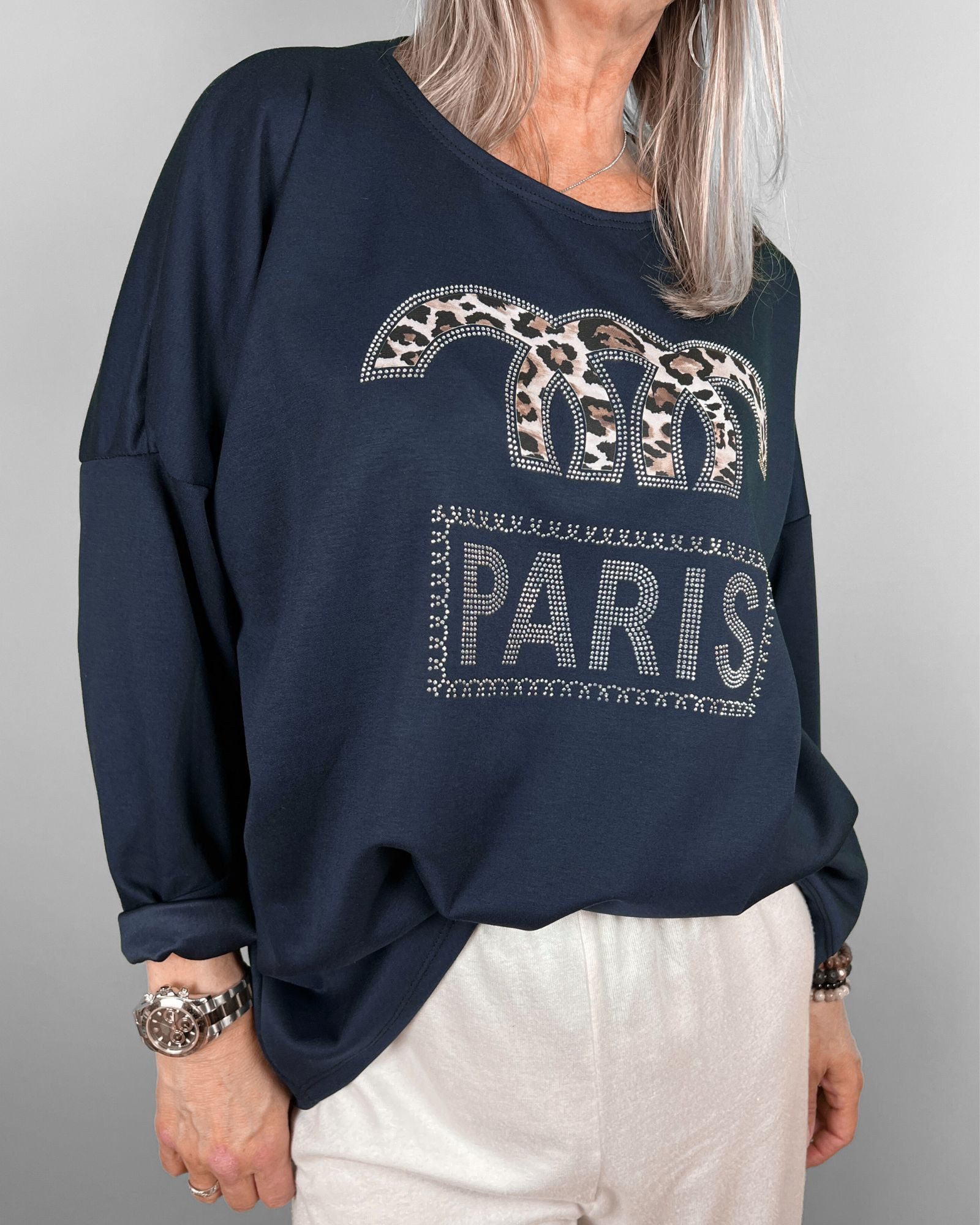 ITALY VIBES Sweatshirt ROSALITA - modischer Pullover mit Schriftzug aus Strass - ONE SIZE passt hier Gr. M-XXL