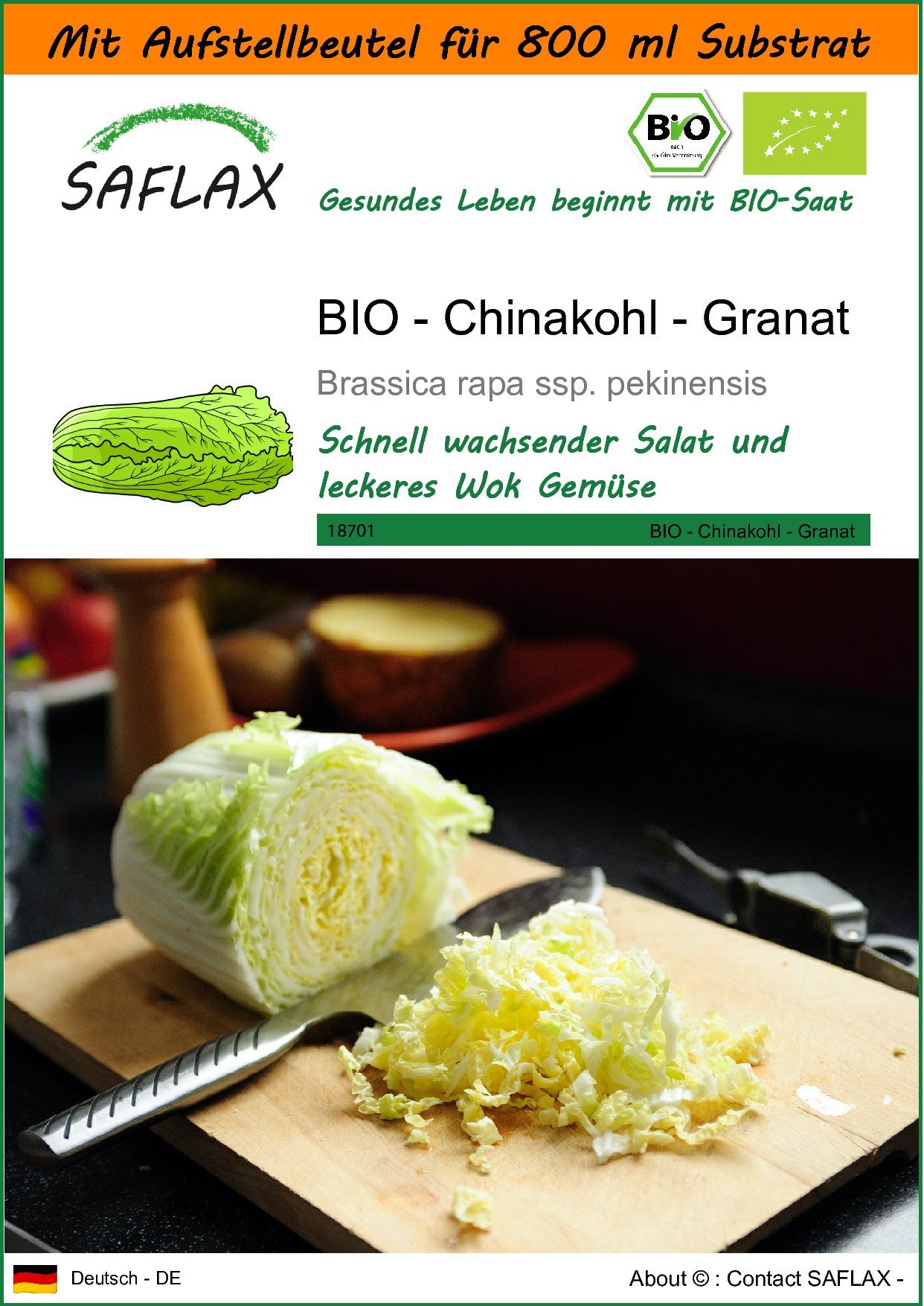 Gemüsesamen SAFLAX - Garden in the bag - BIO - Chinakohl - Granat