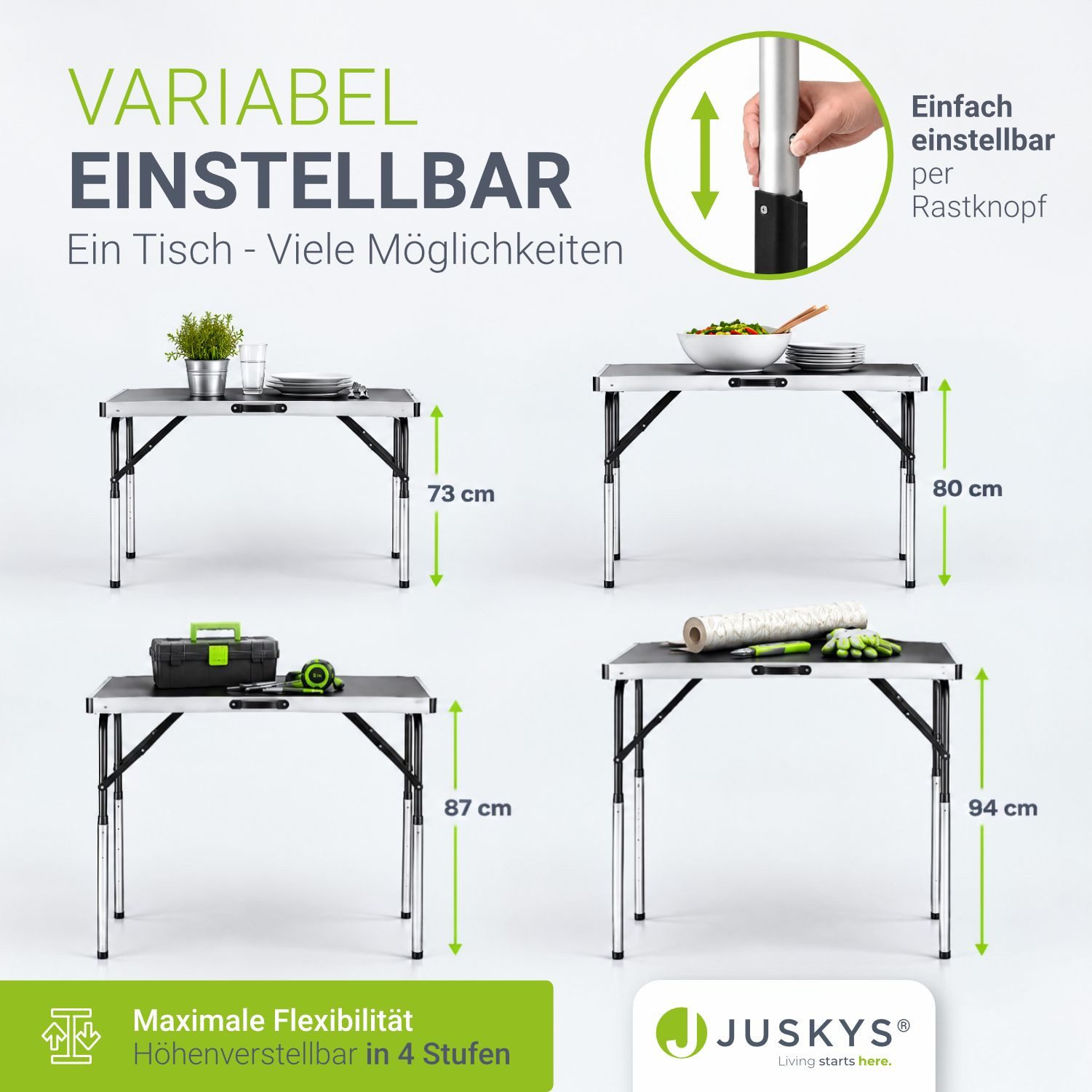 Juskys Tapeziertisch, 100x60x73 cm, 30 kg Tragkraft, platzsparend und standfest – Bild 4 von 5