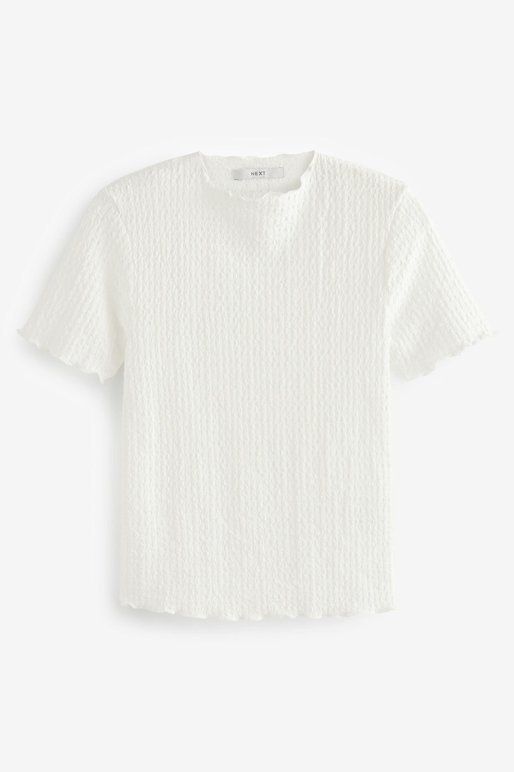 (1-tlg) Strukturiertes Oberteil T-Shirt White Next Kräuselsaum mit