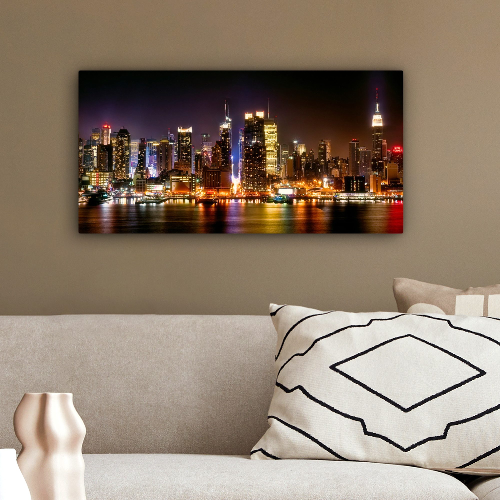 OneMillionCanvasses® Leinwandbild Panorama New York - Skyline - Farben, Fotodruck (1 St), Wandbild, Deko Schlafzimmer Wohnzimmer Flur 40x20 cm – Bild 4 von 5