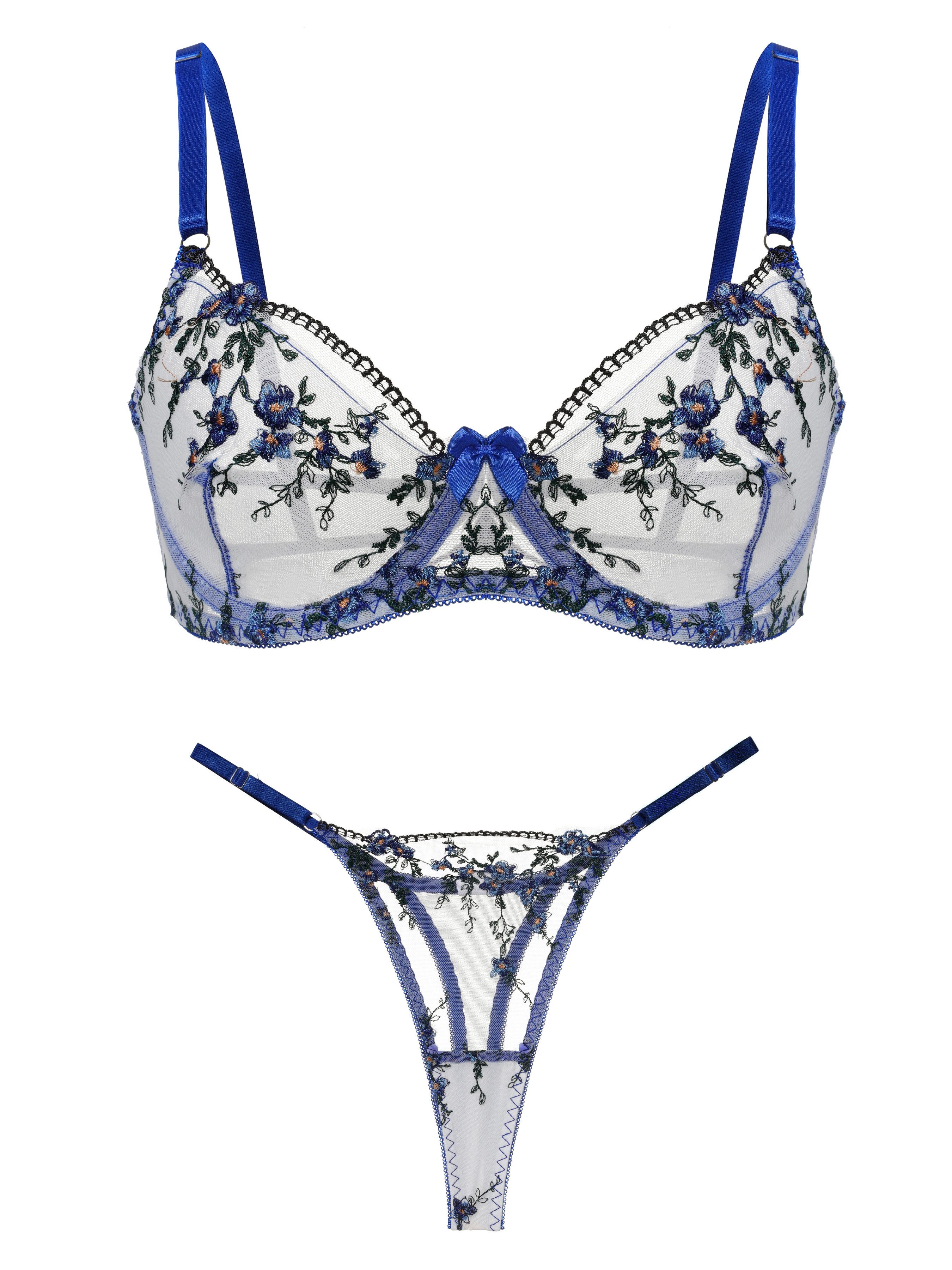 Elegant Love Set: Bügel-BH Dessous Set, Sexy Lingerie für Damen (Set, 2-tlg., mit String) Elegante Unterwäsche, Blumenmuster-BH-Set, verführerische Reizwäsche – Bild 2 von 5