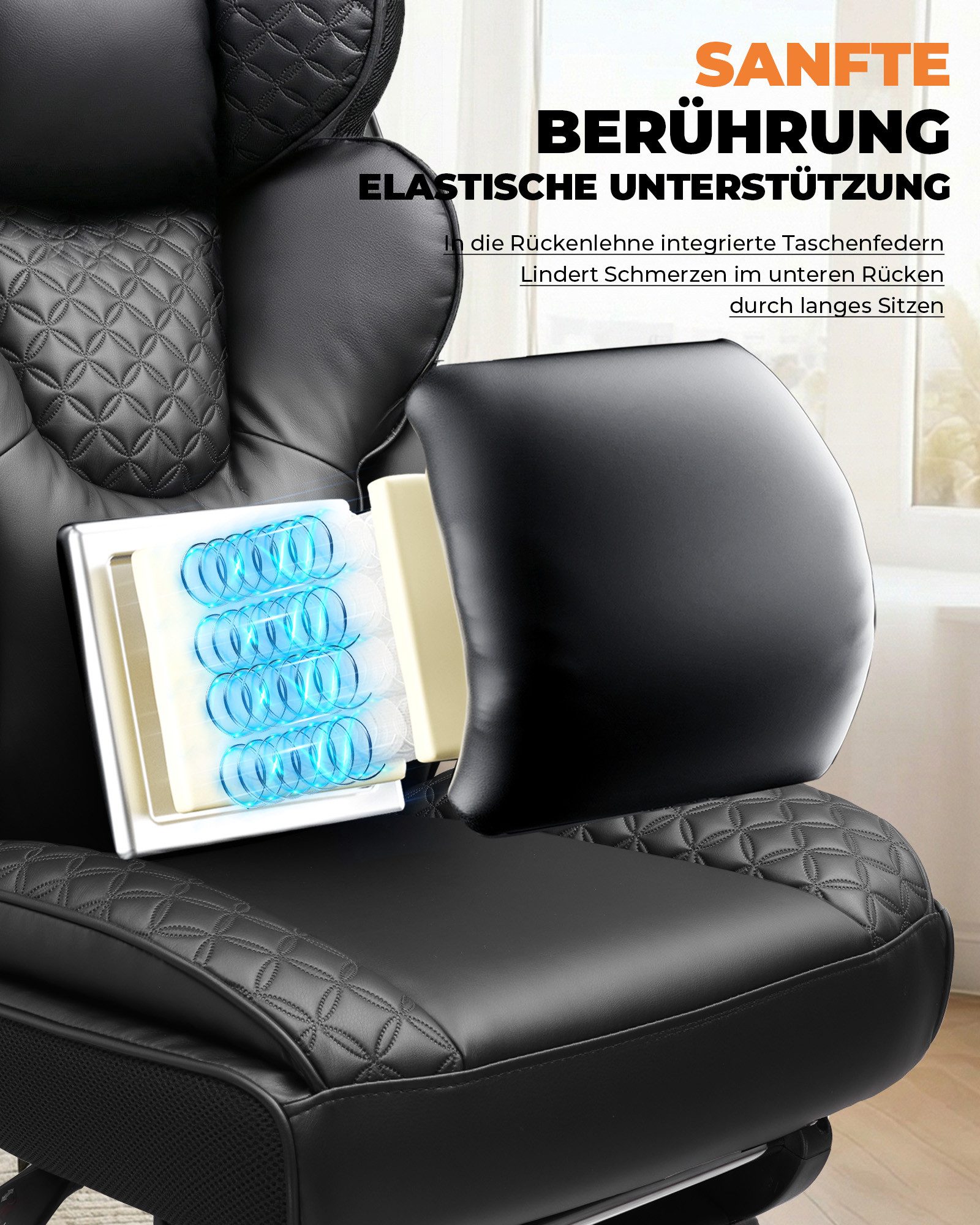 COMHOMA Gaming-Stuhl Ergonomischer Bürostuhl 180 kg, mit Lendenstütze & Fußstütze, 150° verstellbare Rückenlehne, hoher Chefsessel