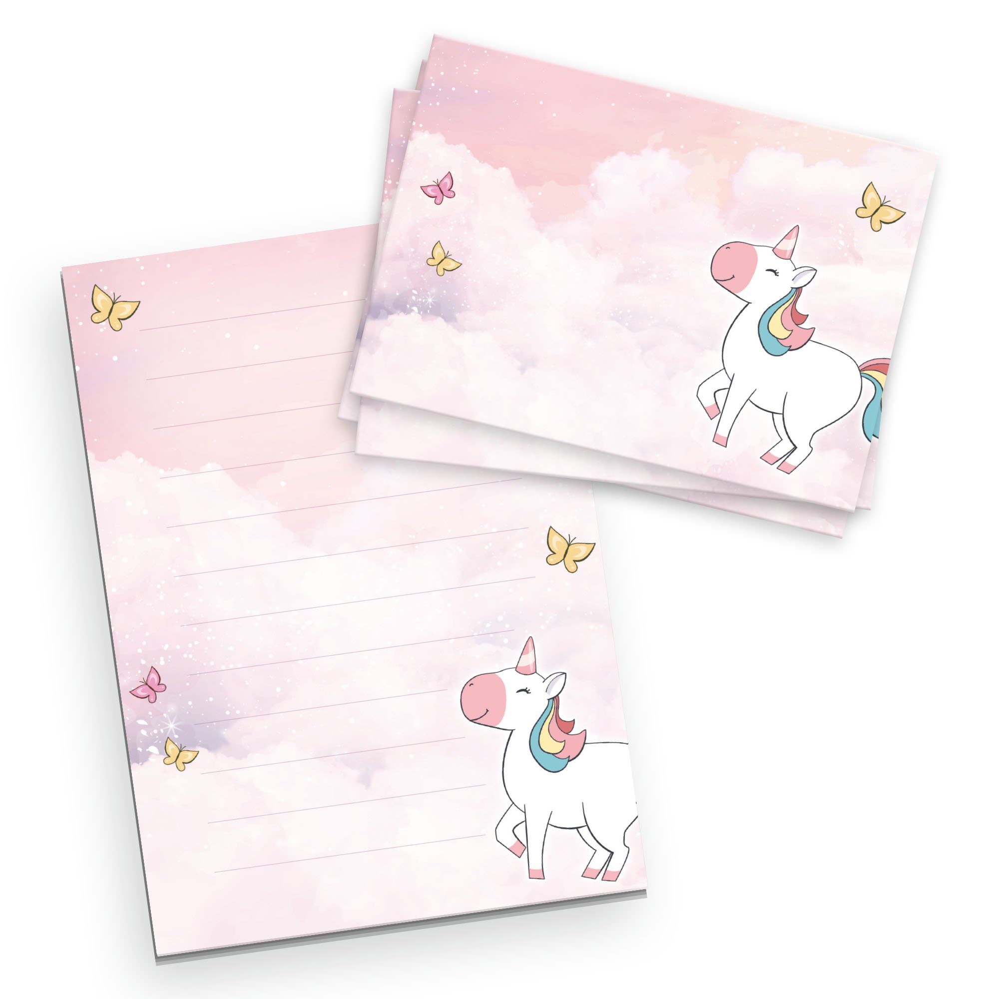 Kreative mit 20 Briefpapier Einhorn für Briefpapier Set Kinder Post, Briefpapier-Set mit Briefpapier-Block Umschlägen, inkl. Linien, A5 Feder Schreiben Brief, 50 Blatt, DIN