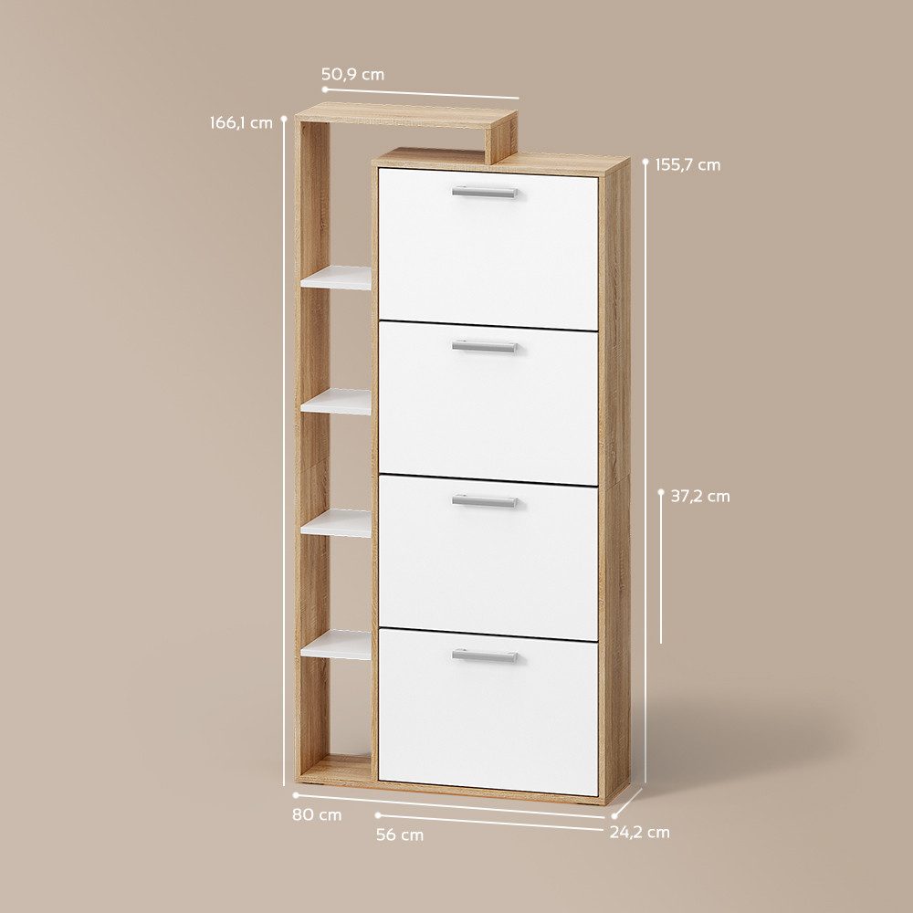 Livinity® Schuhkipper Ortello, Weiß/Sonoma/Sonoma, 80 x 166.1 cm mit 4 Fächern (1 St)