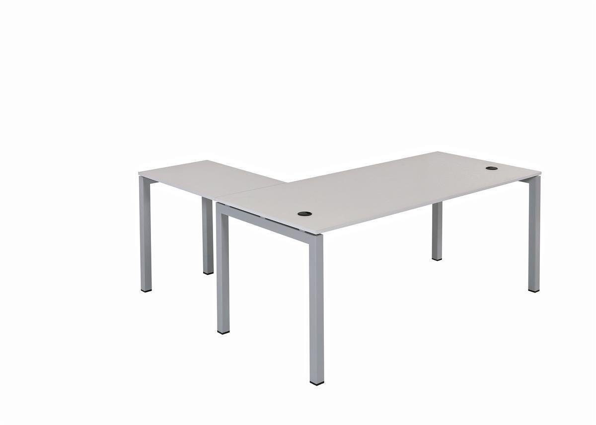 Furni24 Schreibtisch Schreibtisch Tetra,180 cm, inkl. Anbau, grau Dekor/silber RAL 9006